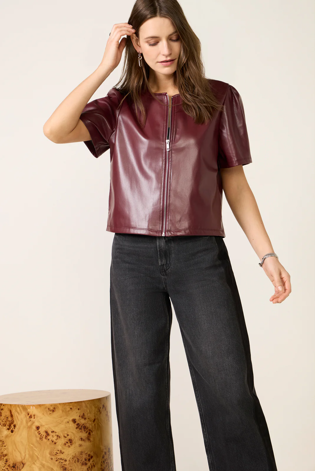 Antonin Vegan Leather Short Sleeve Top - Image 3