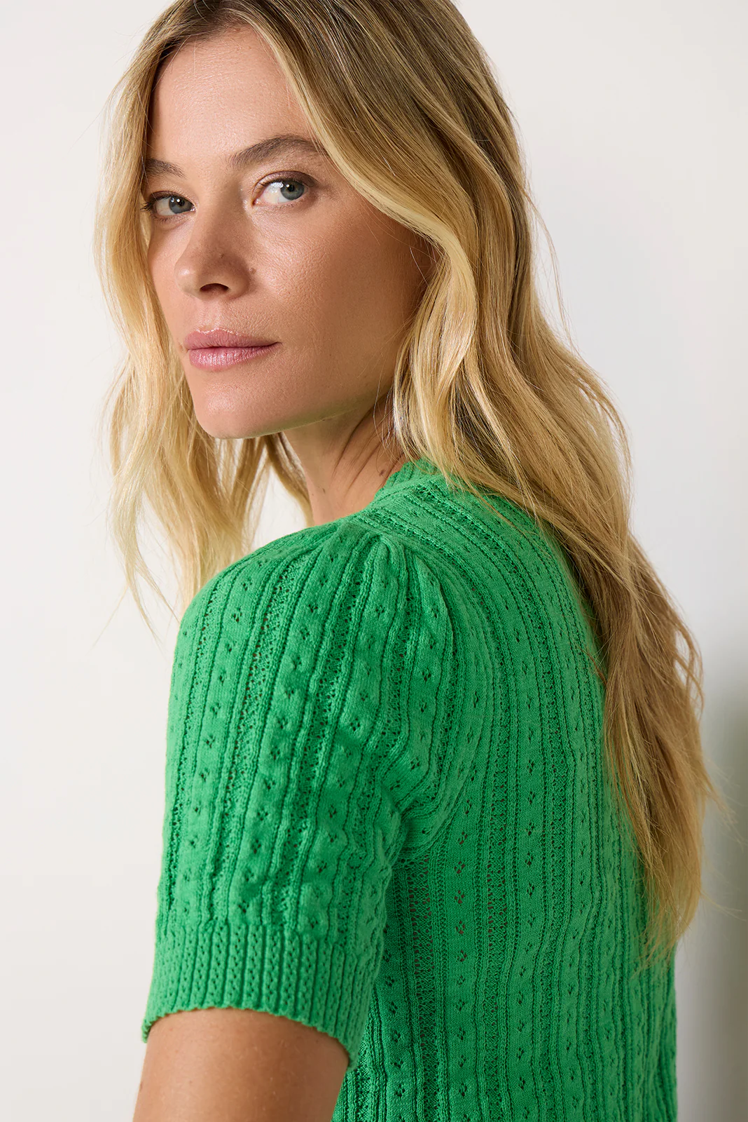 Arden Pointelle Puff Sleeve Pullover - Image 3