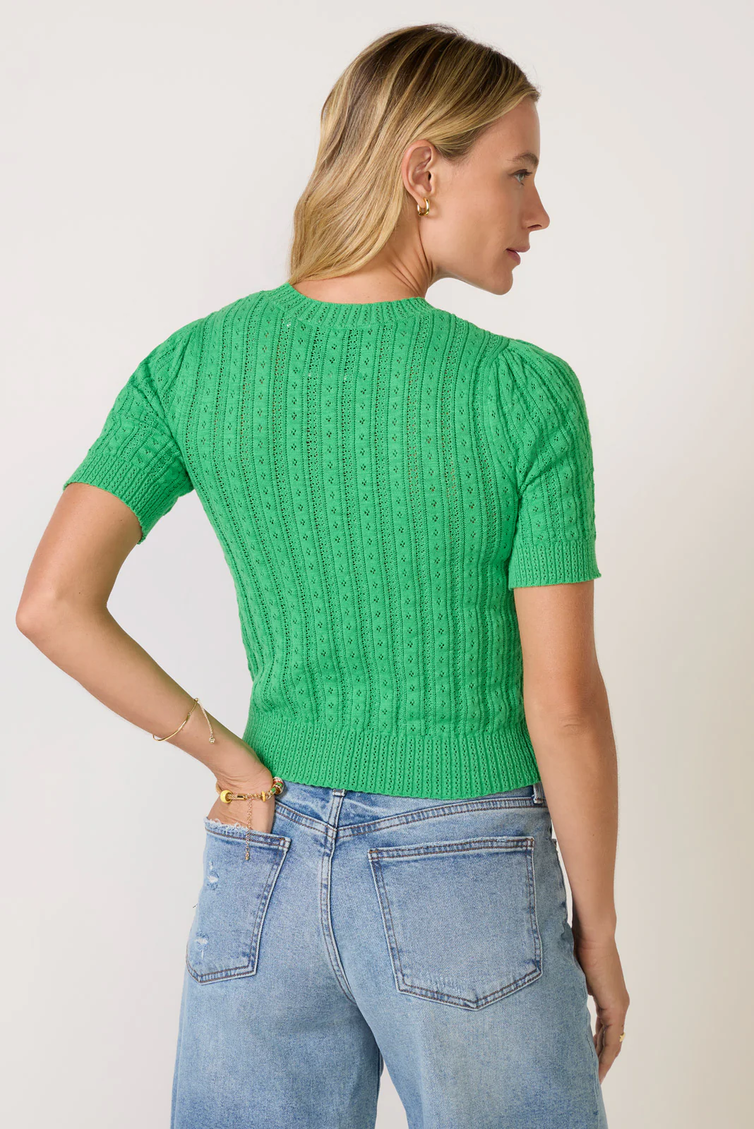 Arden Pointelle Puff Sleeve Pullover - Image 4