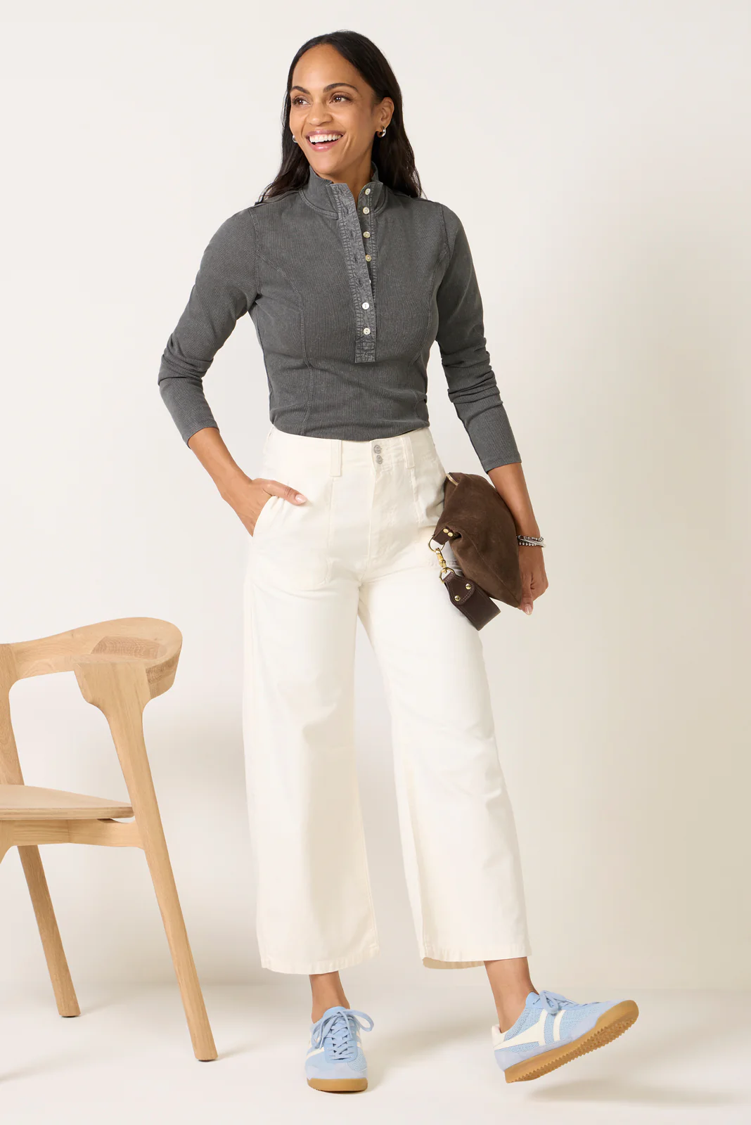 Ash Ribbed Henley Top - Image 5