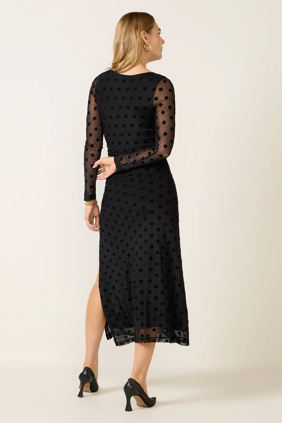 Brinley Mesh Polka Dot Midi Dress - Image 4