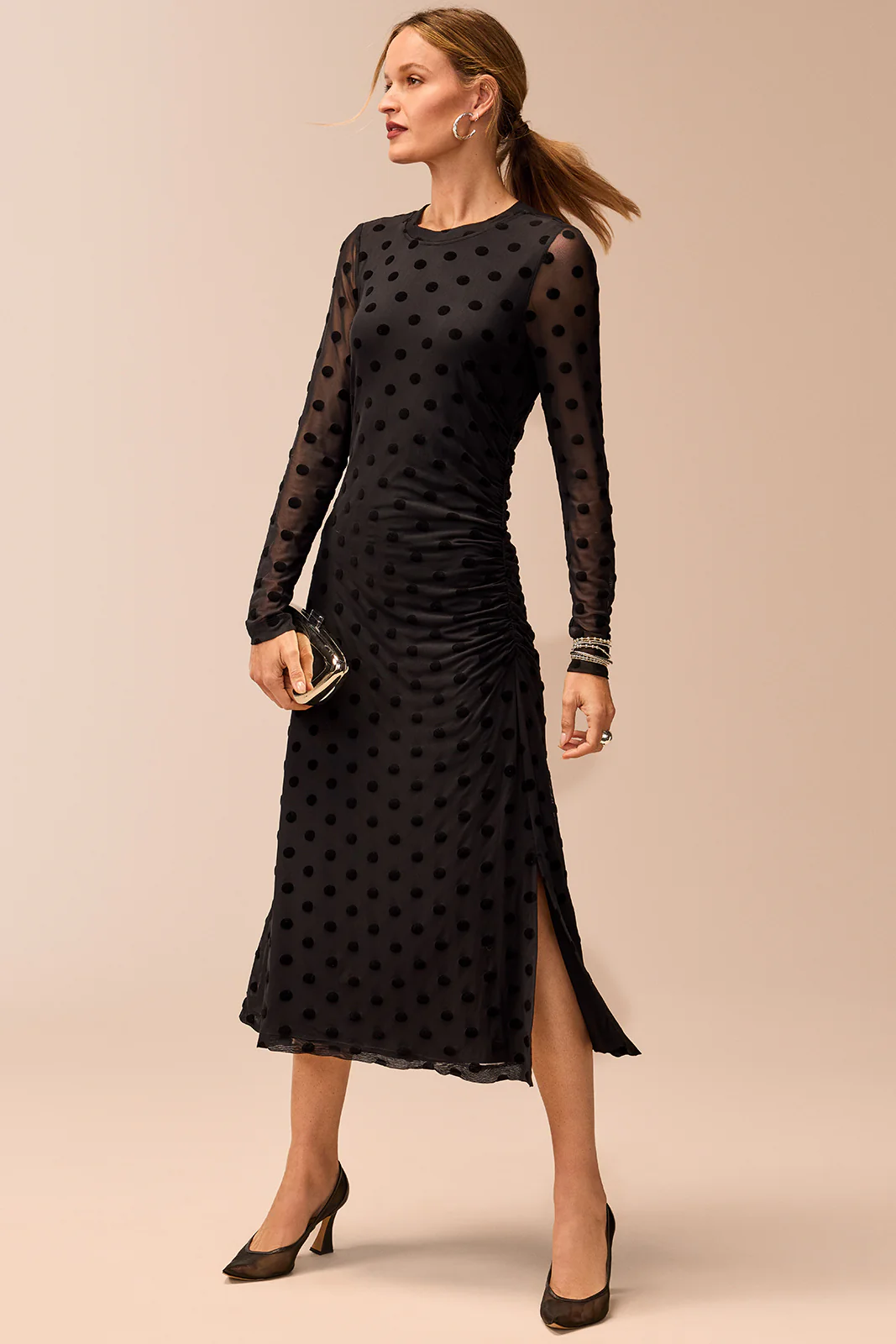 Brinley Mesh Polka Dot Midi Dress - Image 7