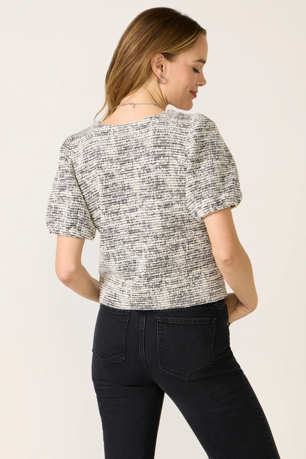 Camille Tweed Puff Sleeve Top - Image 4