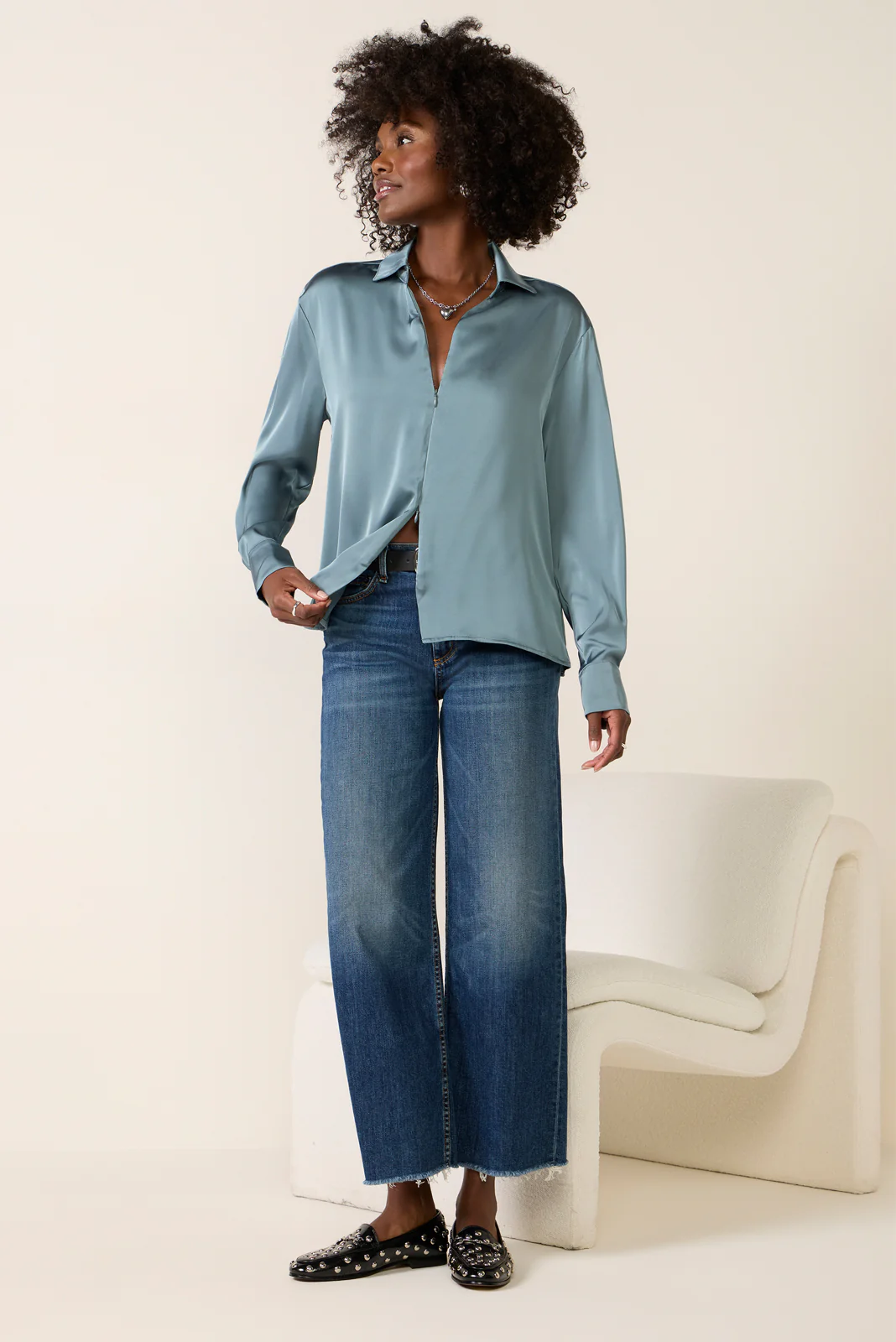 Carrie Double Zip Satin Shirt - Image 2