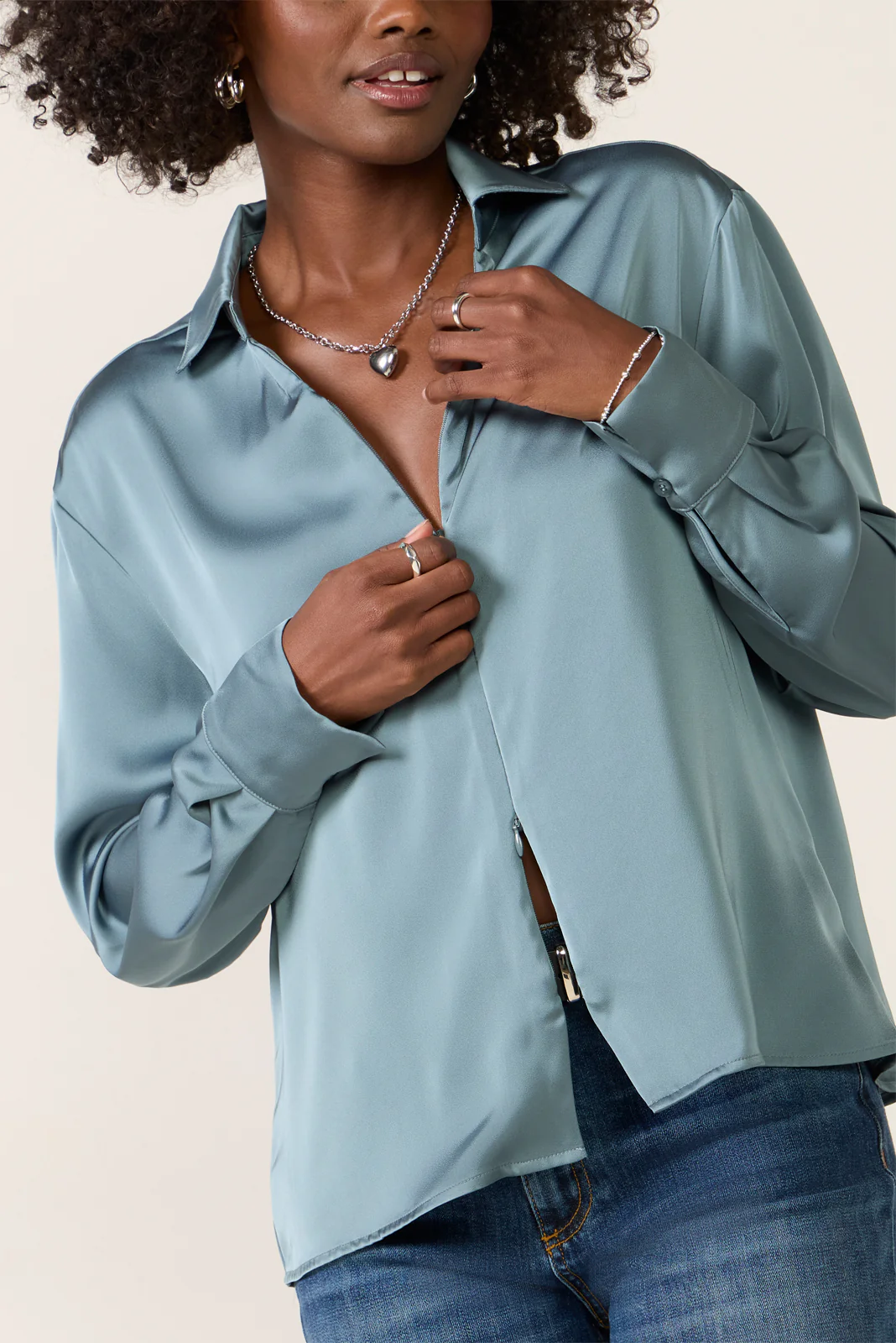 Carrie Double Zip Satin Shirt - Image 3