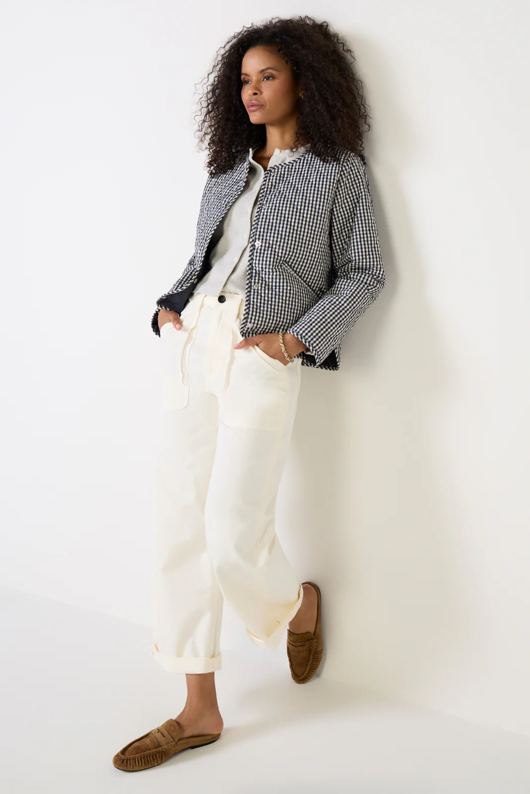 Cashel Check Collarless Quilted Jacket - Image 2