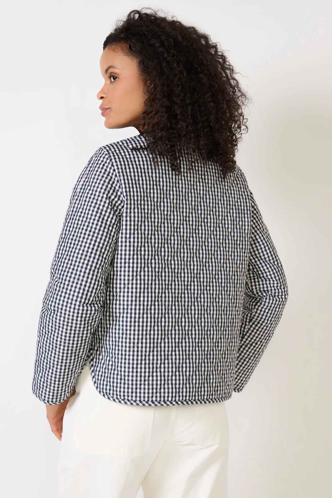 Cashel Check Collarless Quilted Jacket - Image 4