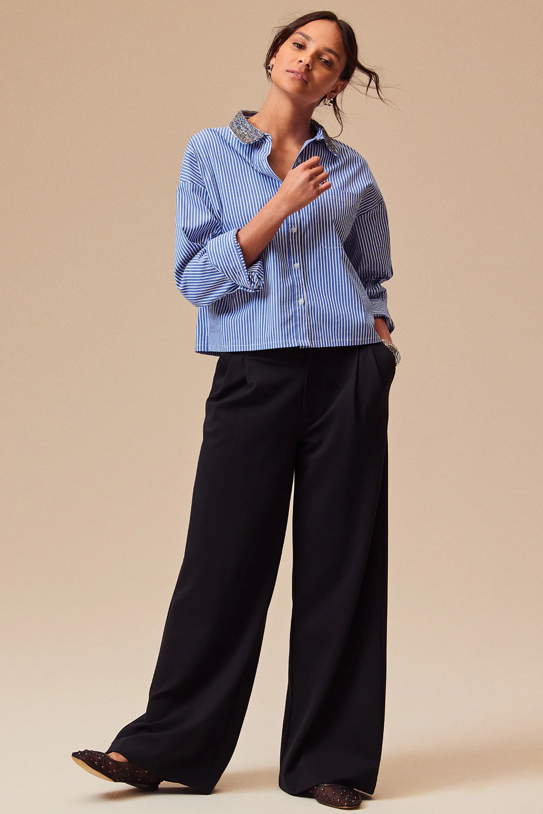 Cheryl Pleated Knit Wide Leg Trouser - Image 7