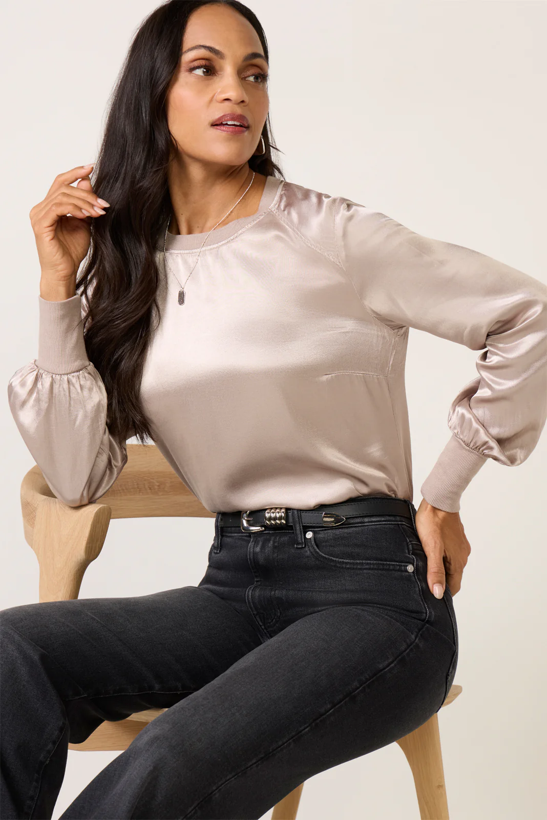 City Satin Long Sleeve Top - Image 6