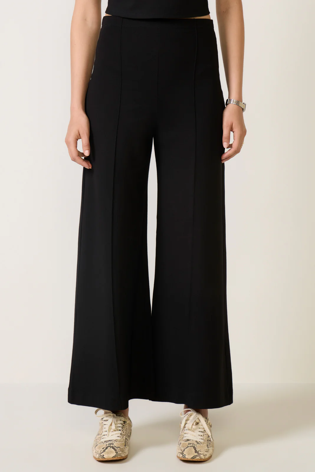 Cropped Ponte Knit Wide Leg Pant - Image 5