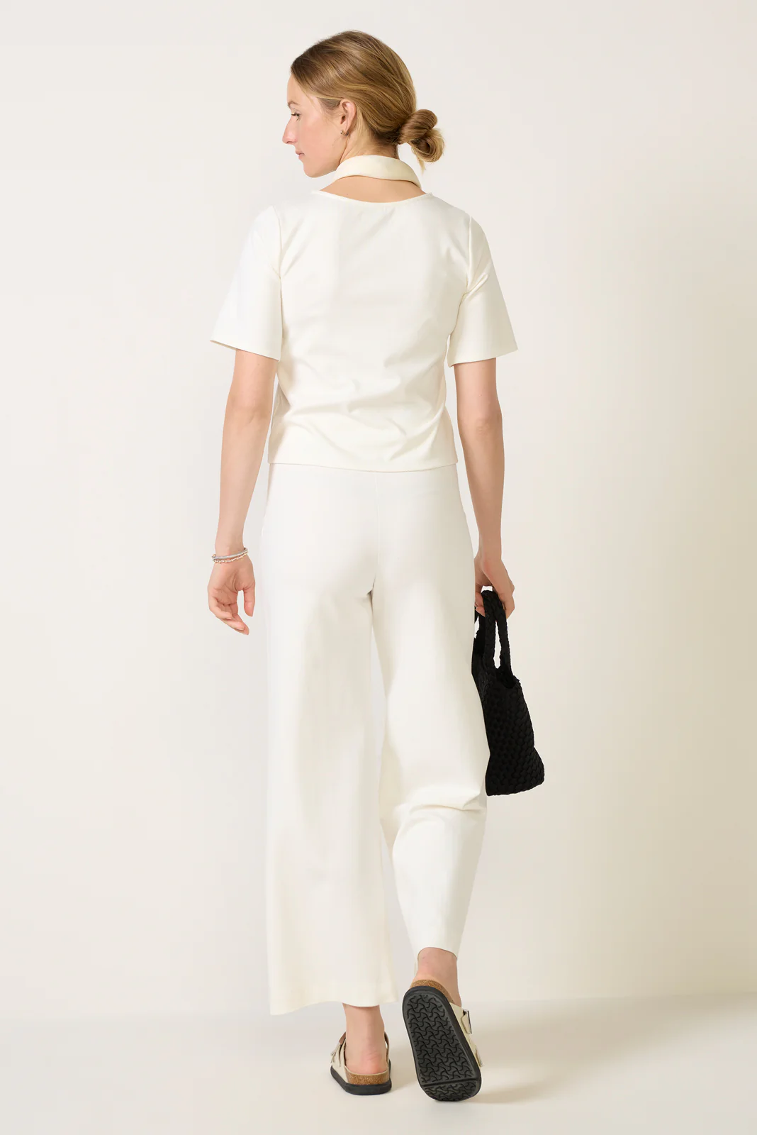 Cropped Ponte Knit Wide Leg Pant - Image 4