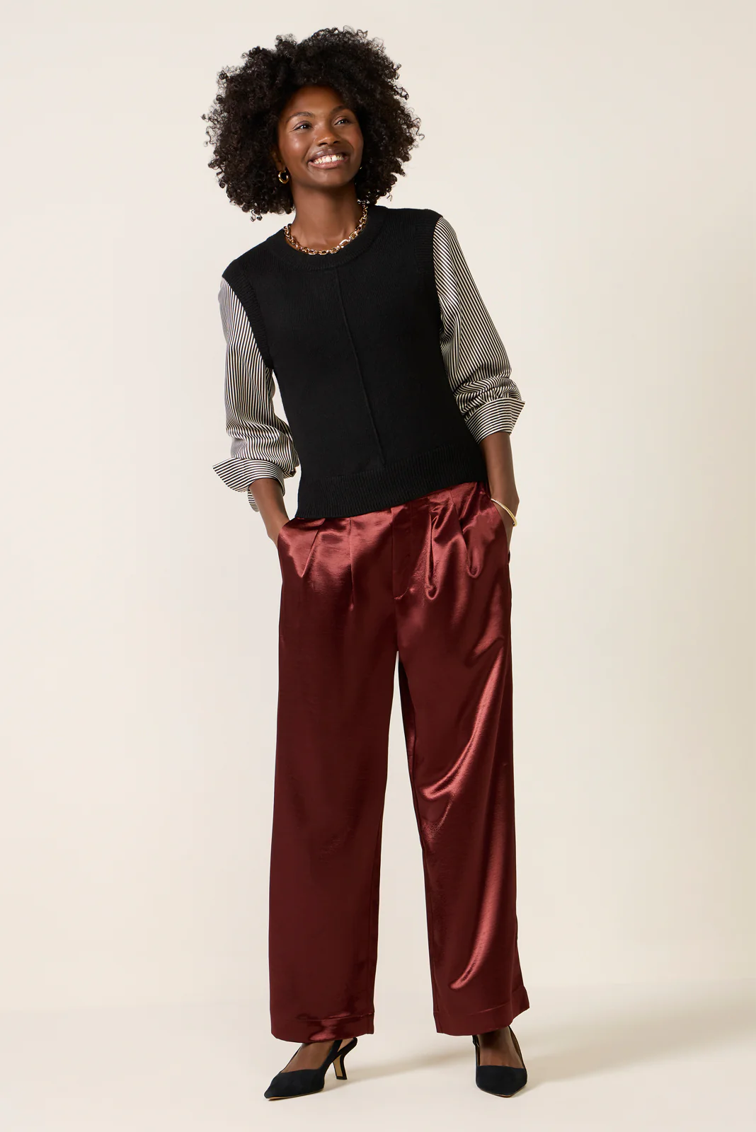 Dana Satin Sleeve Twofer Sweater - Image 2