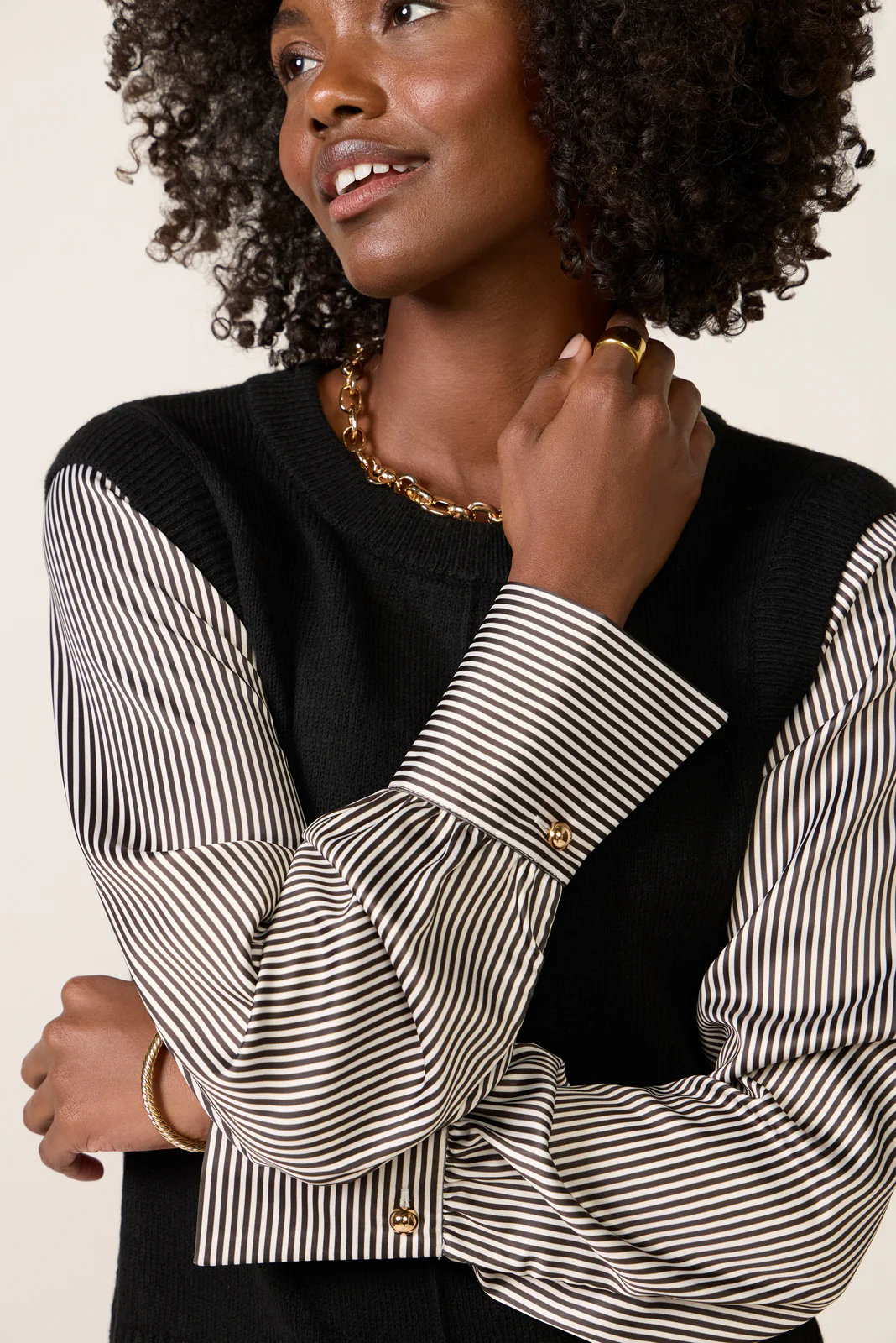 Dana Satin Sleeve Twofer Sweater - Image 3