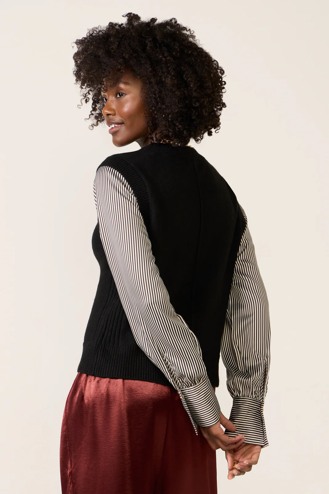 Dana Satin Sleeve Twofer Sweater - Image 4