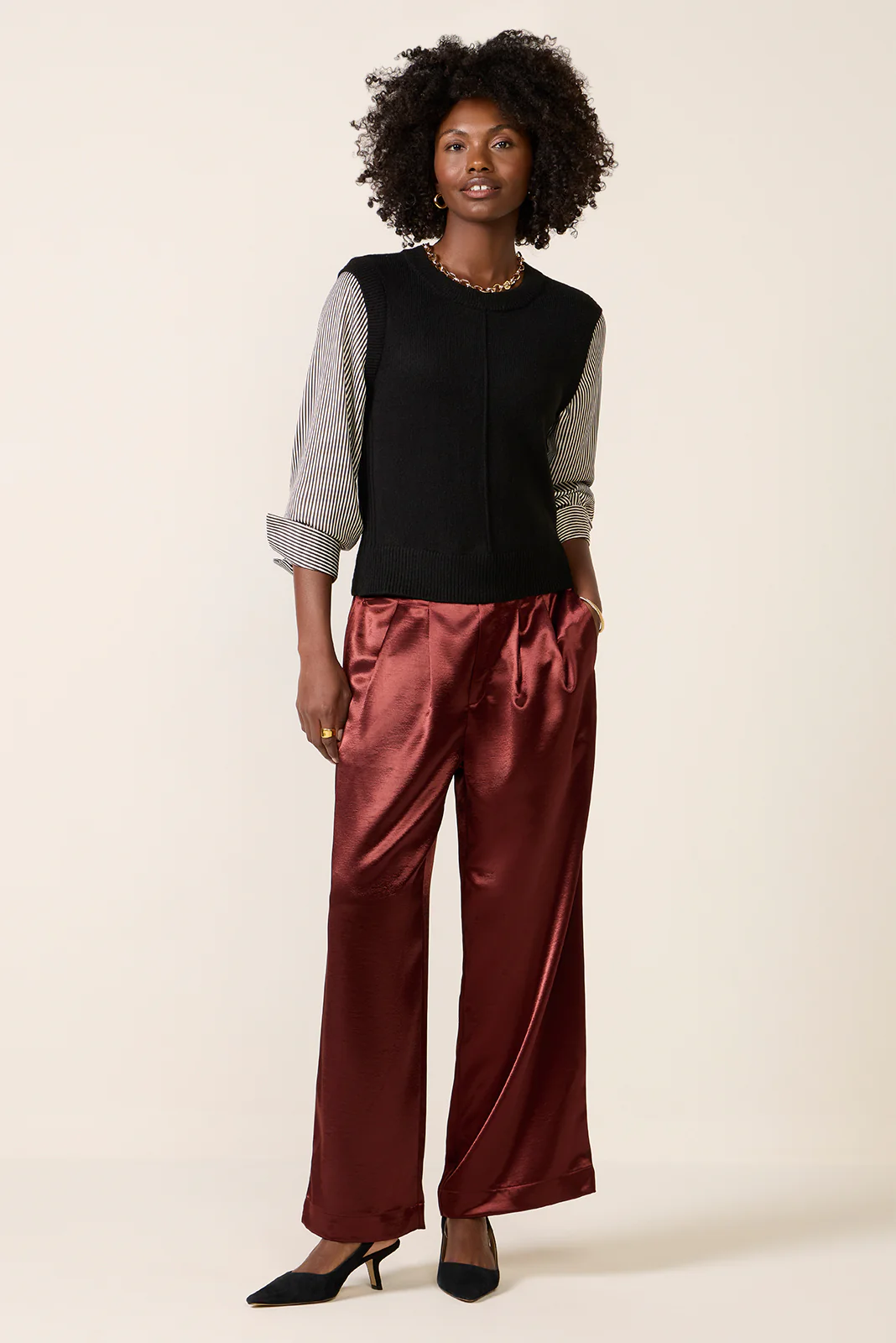 Dana Satin Sleeve Twofer Sweater - Image 5