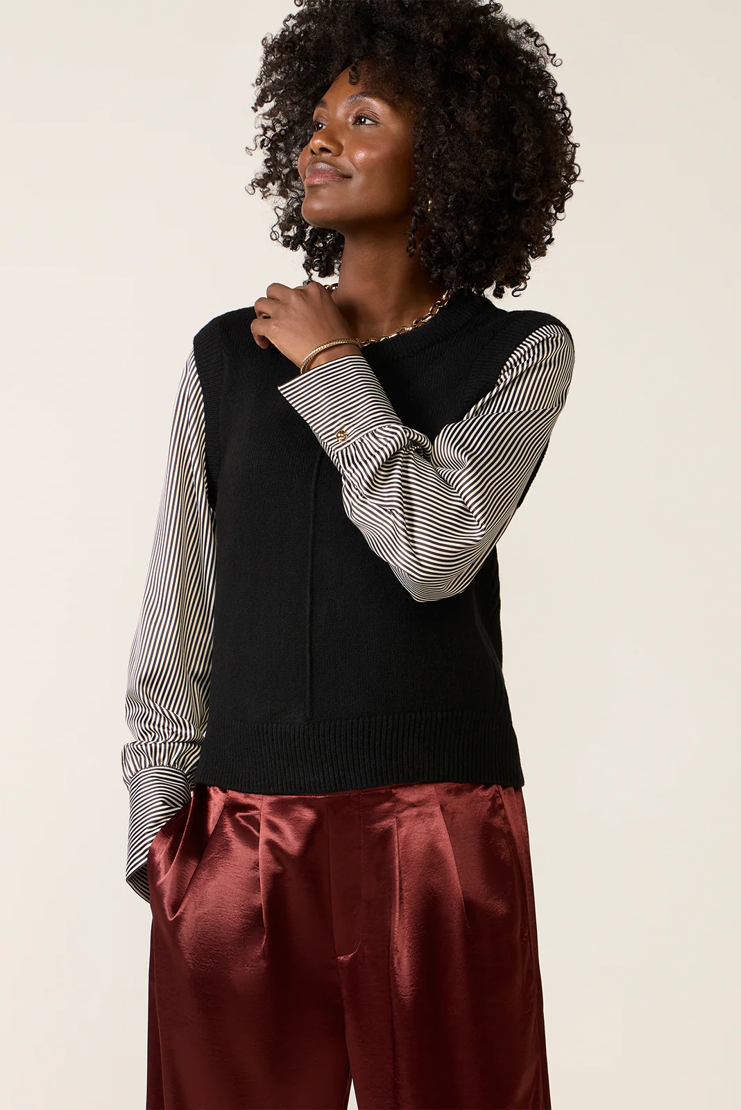 Dana Satin Sleeve Twofer Sweater - Image 6