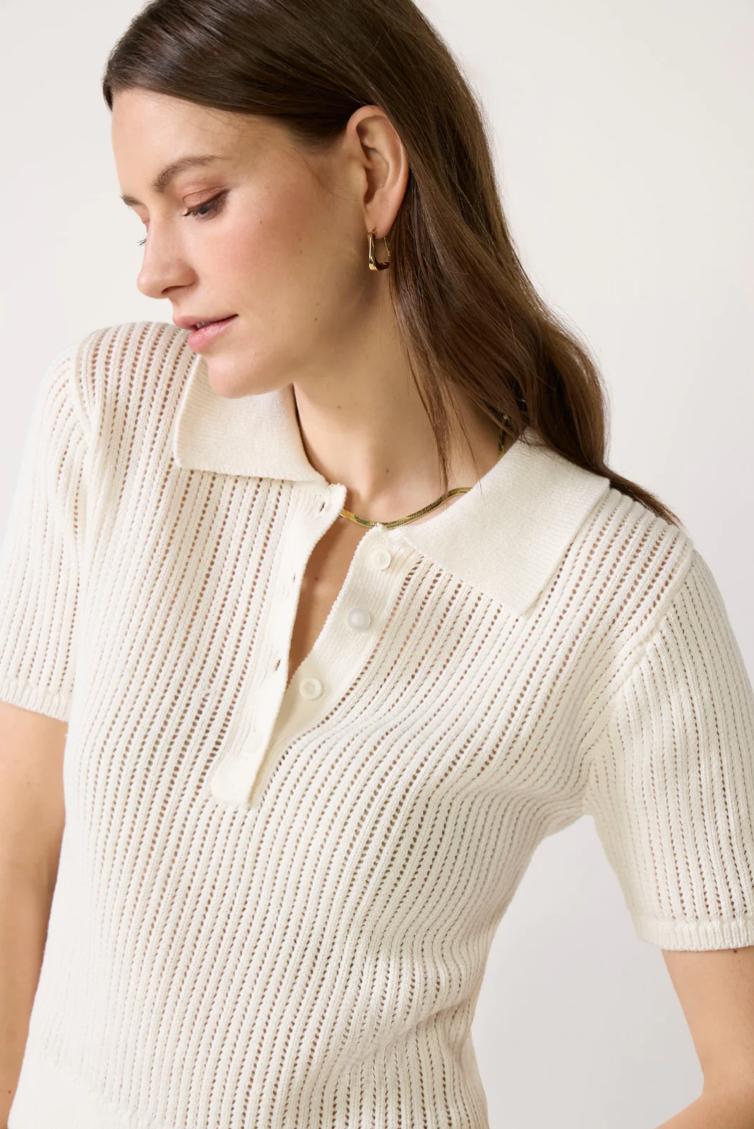 Dehlia Open Stitch Polo Sweater - Image 3
