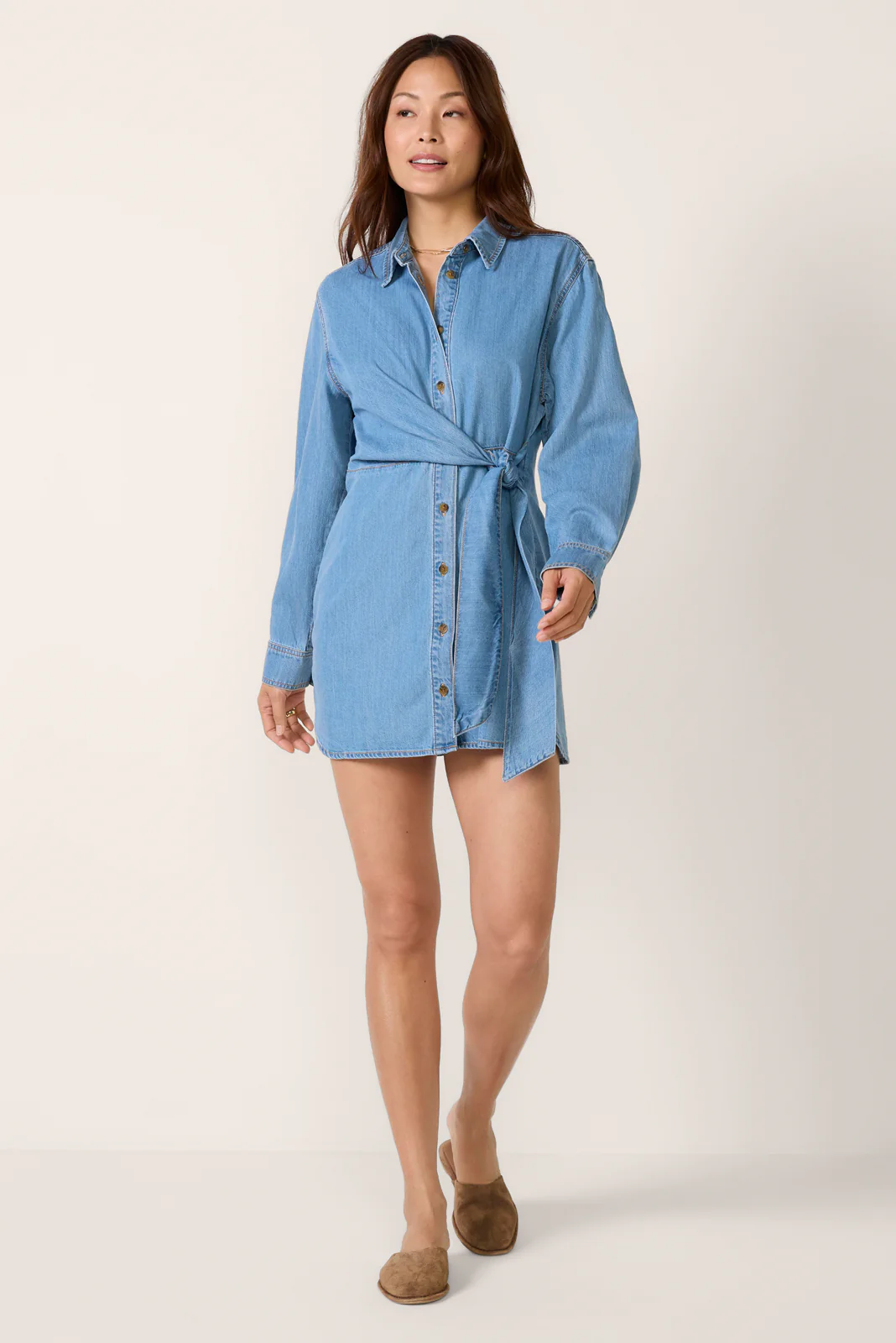 Denim Wrap Shirt Dress - Image 5