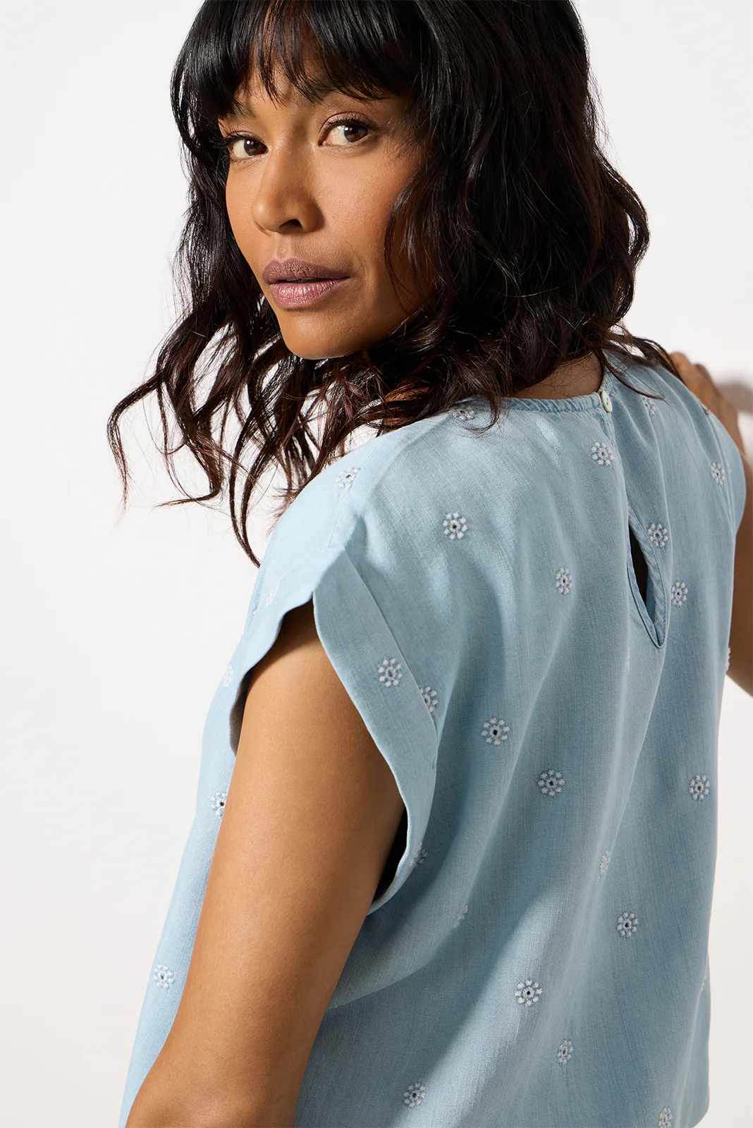 Embroidered Chambray Top - Image 2
