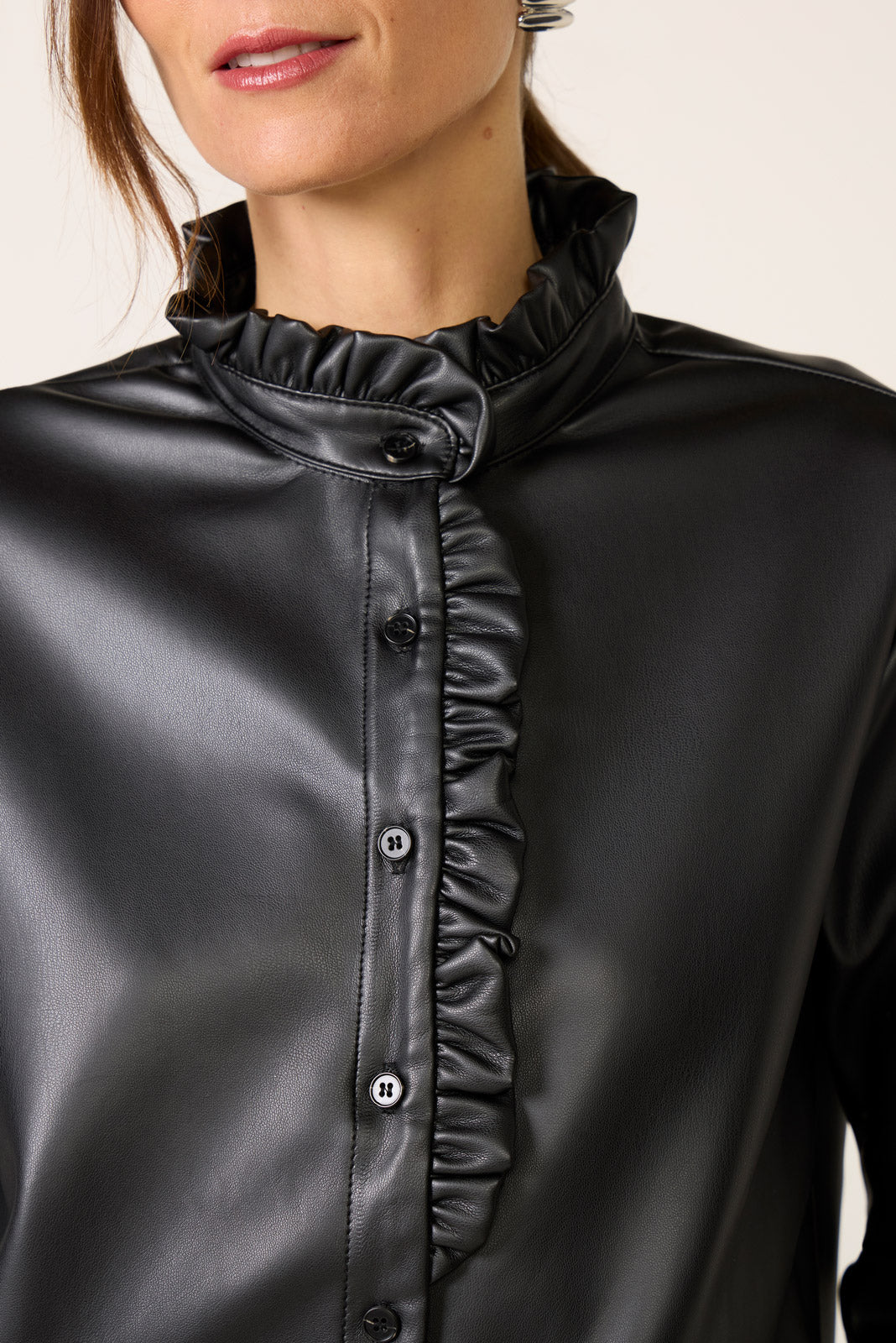 Faux Leather Ruffle Neck Shirt - Image 6