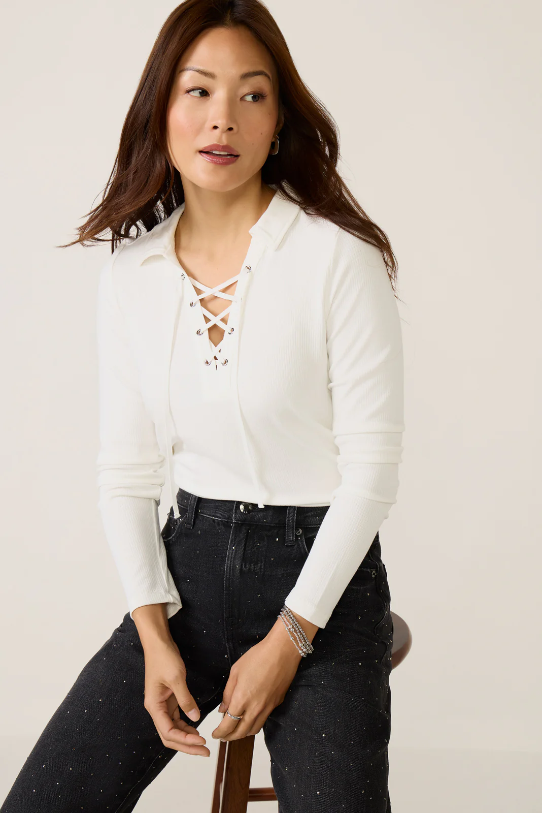 Gemma Lace Up Polo Top - Image 3