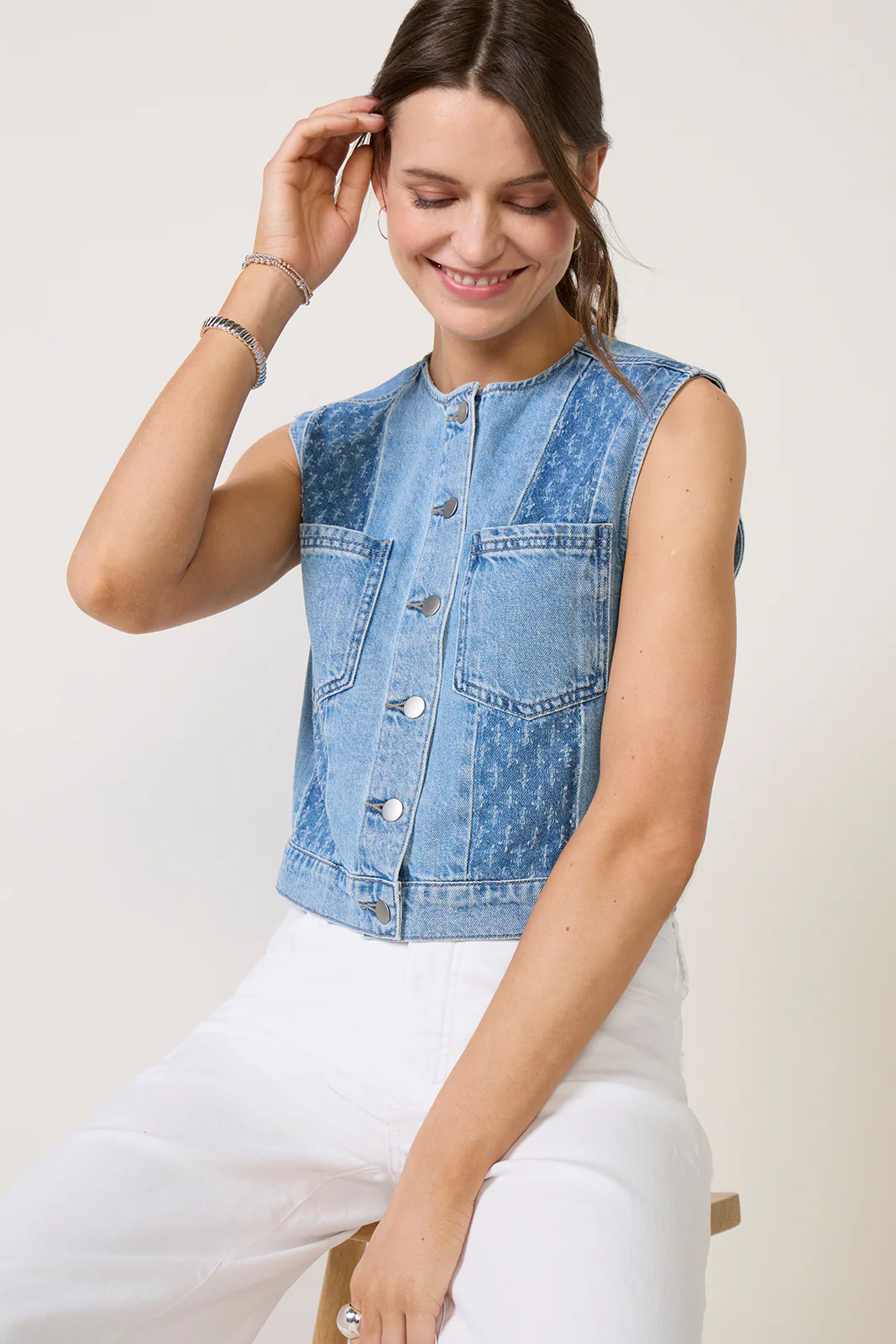 Greta Pieced Denim Vest - Image 5