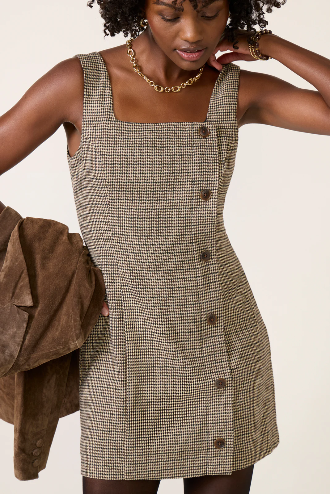 Houndstooth Wool Mini Dress - Image 3