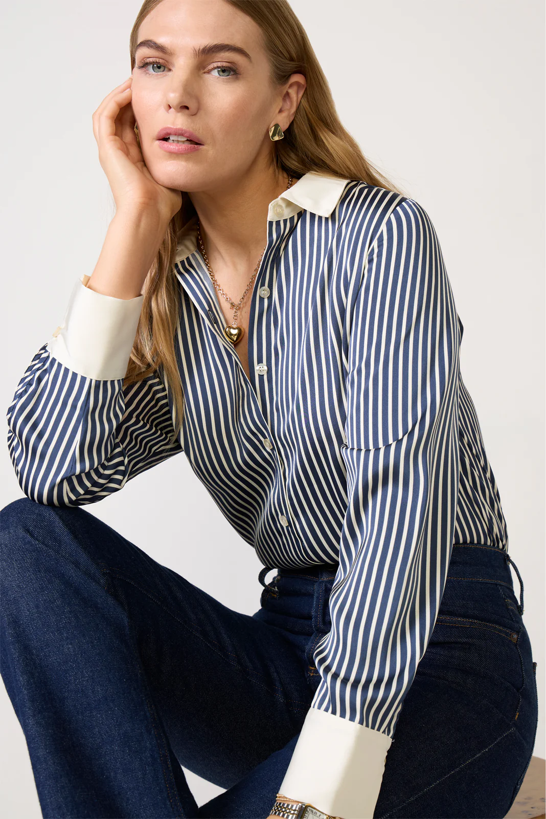 Julia Stripe Satin Shirt - Image 3