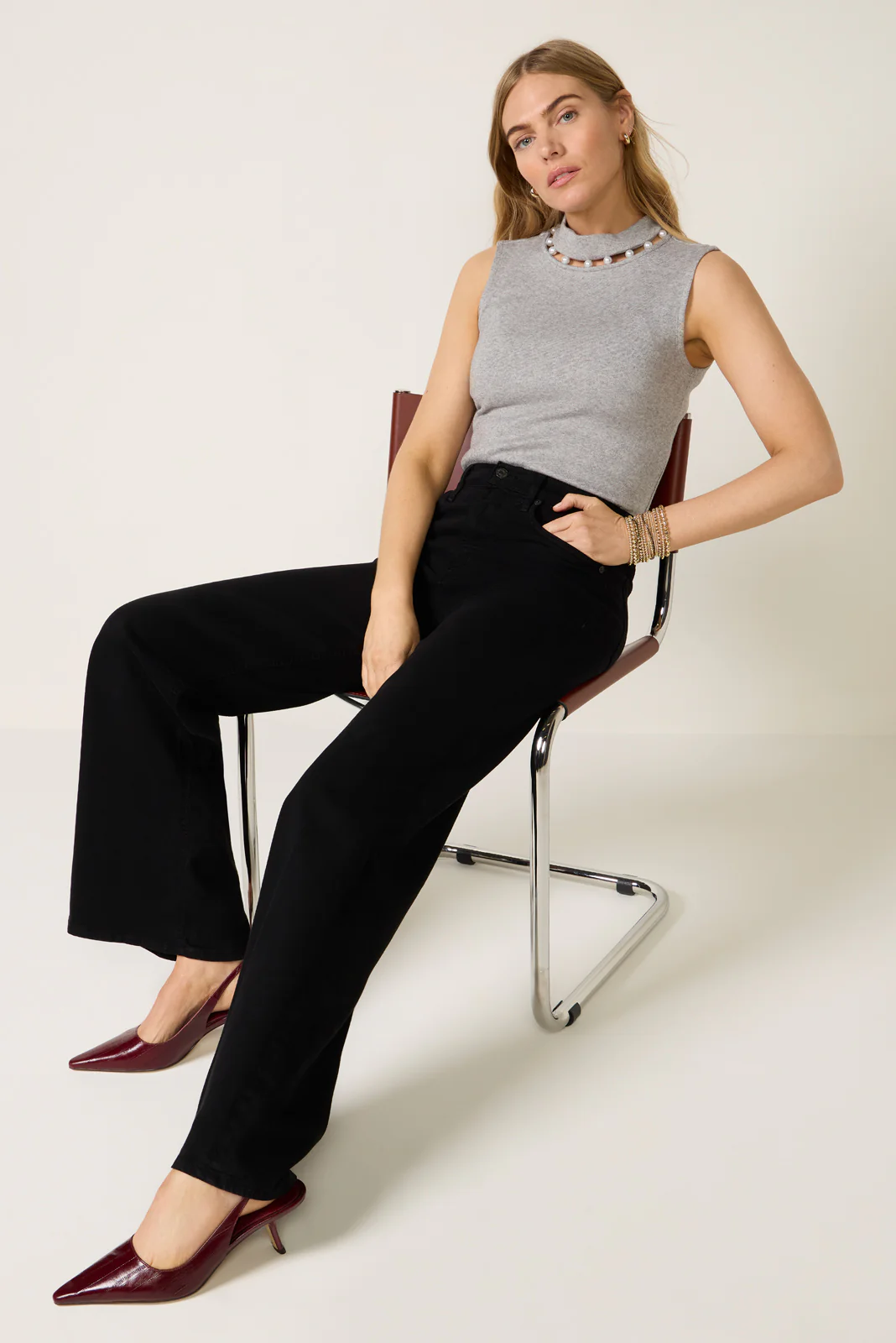 Julie Sleeveless Pearl Inset Top - Image 5