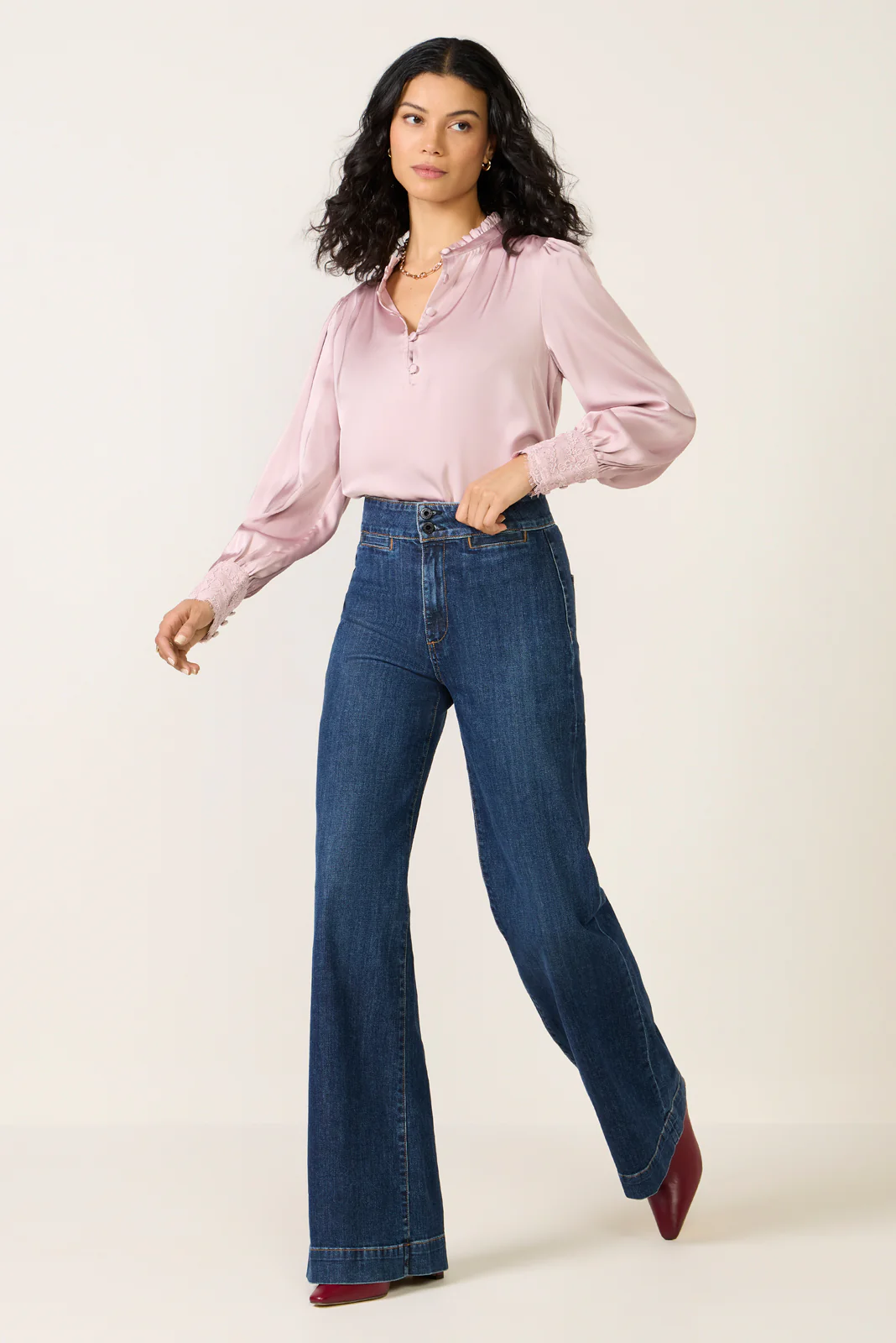 Kennedy Lace Cuff Satin Top - Image 2