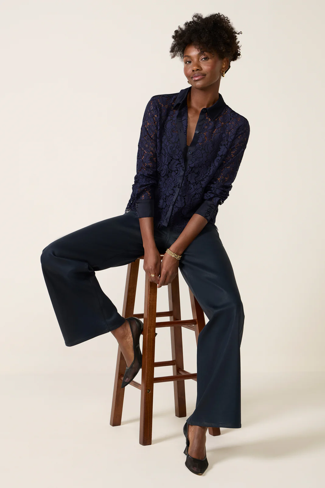 Lace Contrast Button Down - Image 2