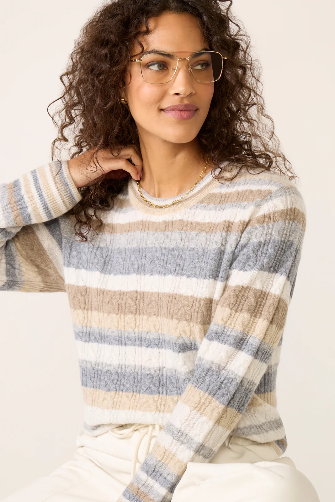 Lettie Striped Cable Cashmere Sweater - Image 3