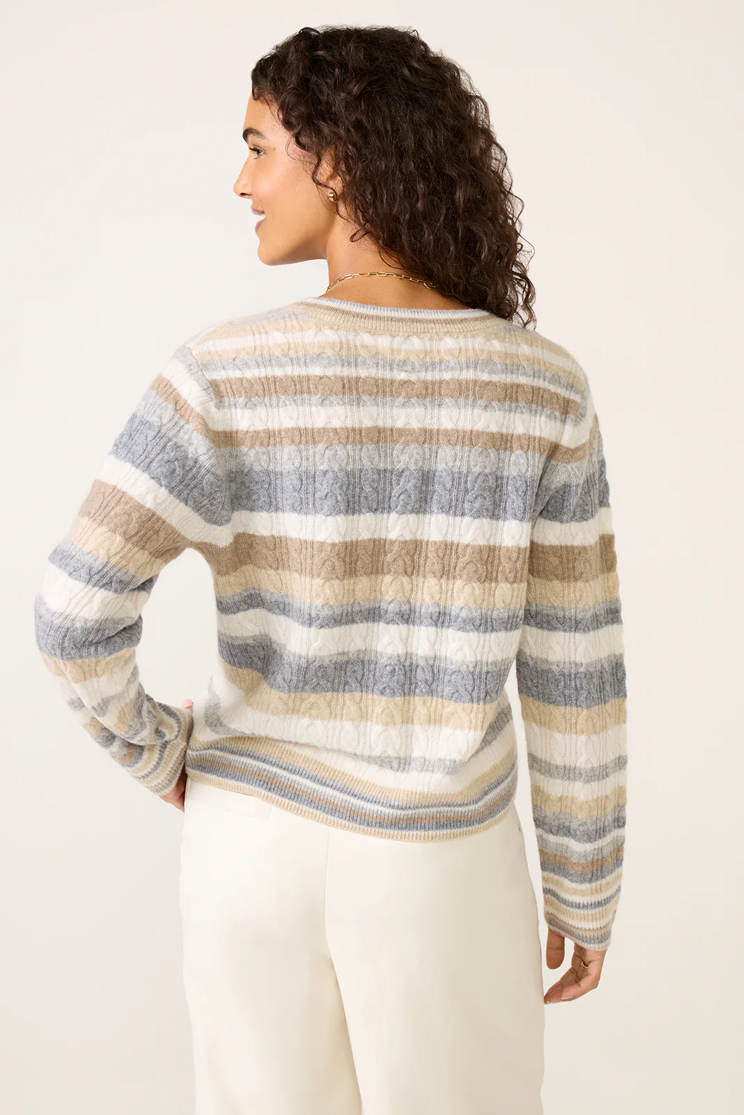 Lettie Striped Cable Cashmere Sweater - Image 4