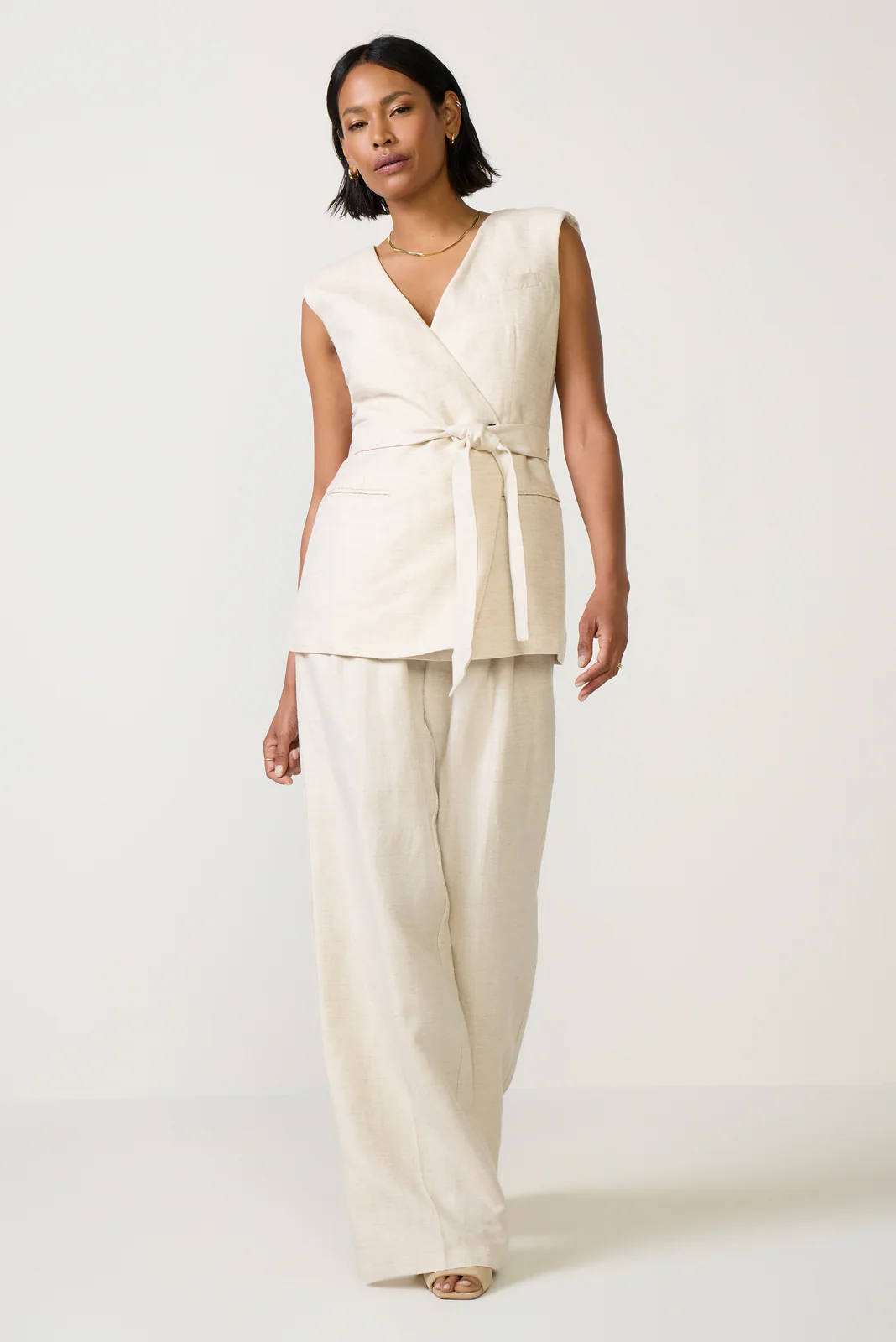 Linen Sleeveless Belted Vest - Image 2