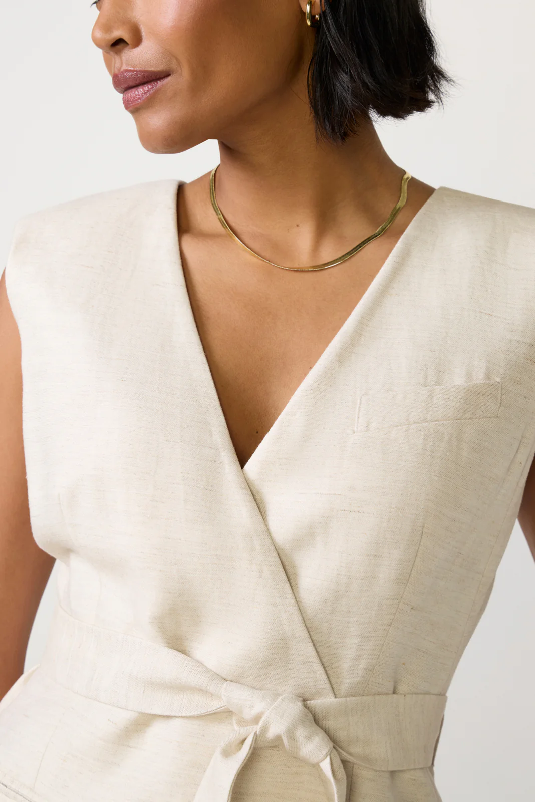 Linen Sleeveless Belted Vest - Image 3