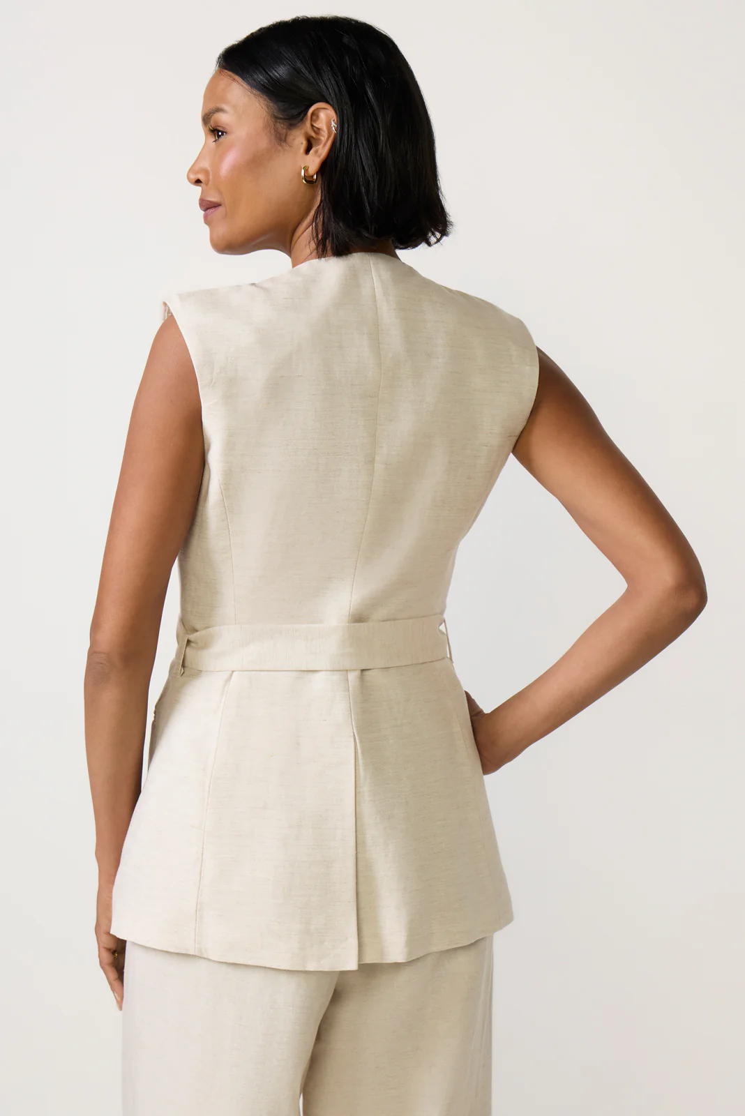 Linen Sleeveless Belted Vest - Image 4