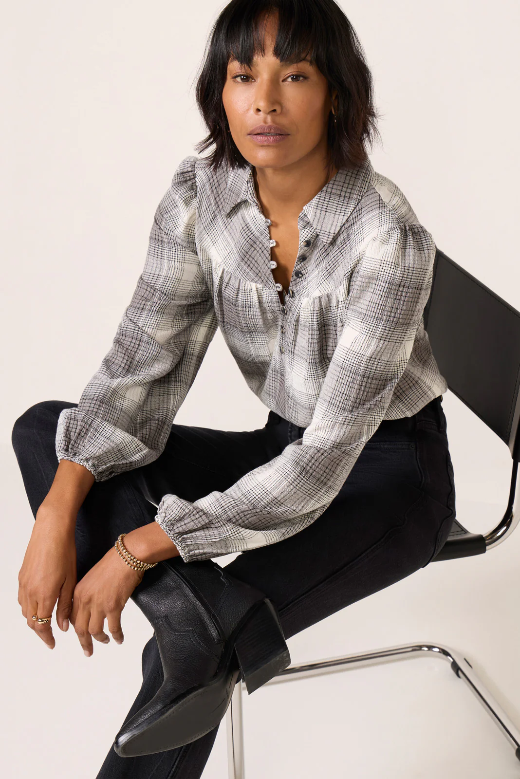 Maleah Pucker Plaid Blouse - Image 5