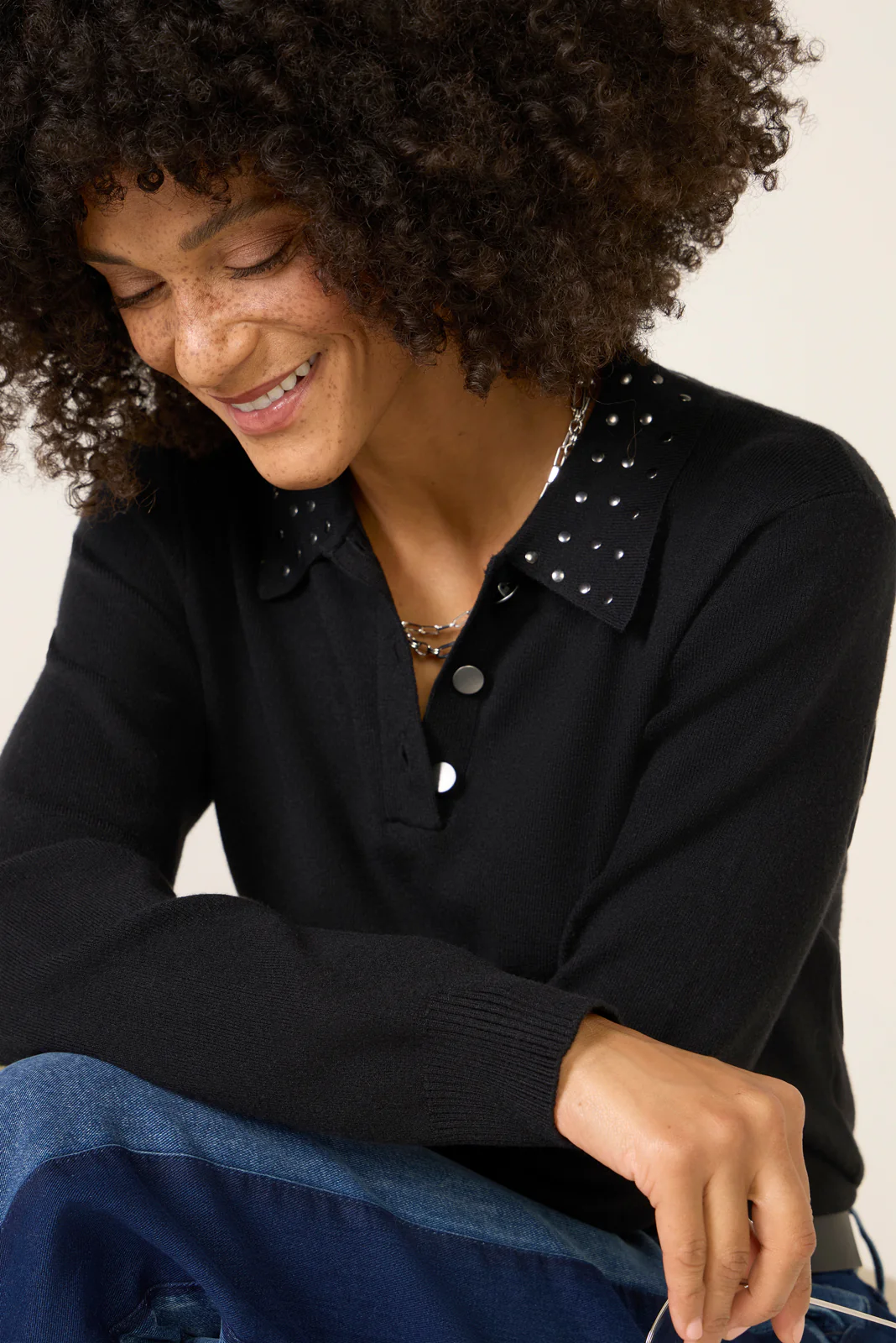 Matty Studded Collar Polo Sweater - Image 2