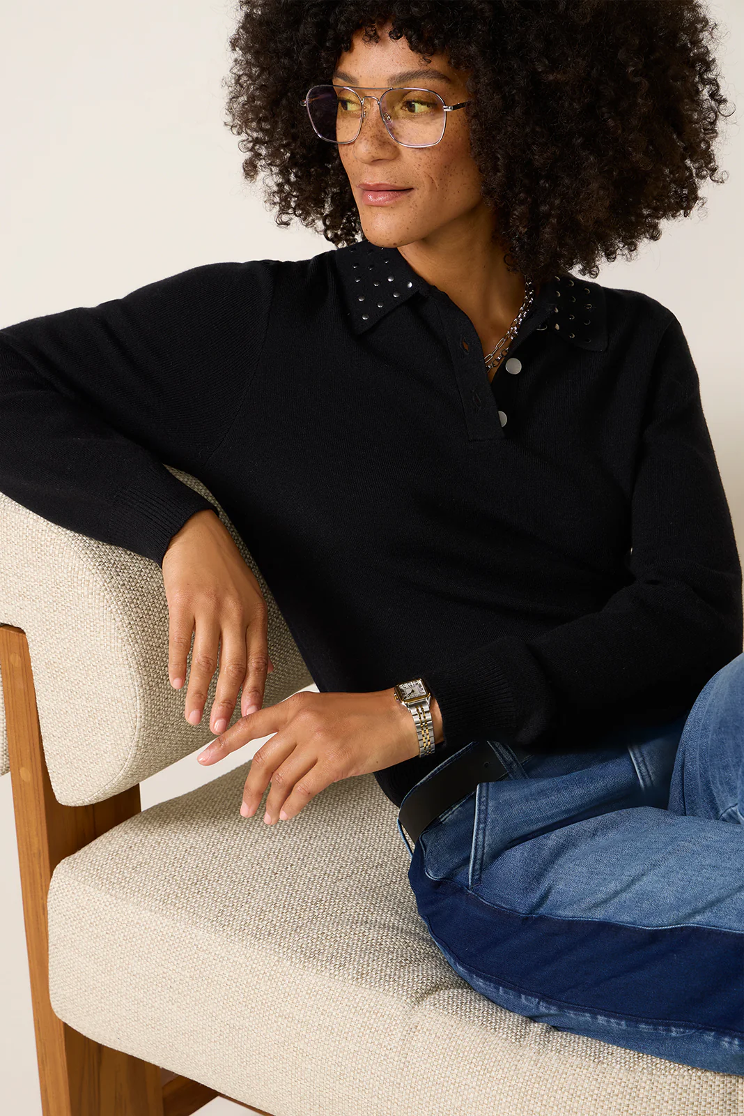 Matty Studded Collar Polo Sweater - Image 3