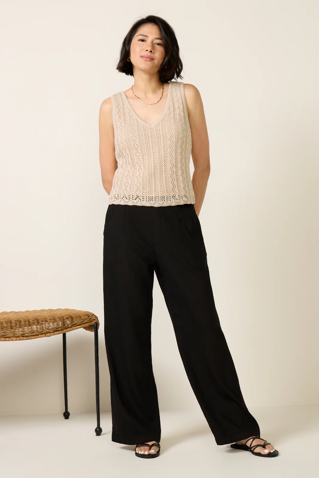 Petite Maya Wide Leg Linen Ankle Pant