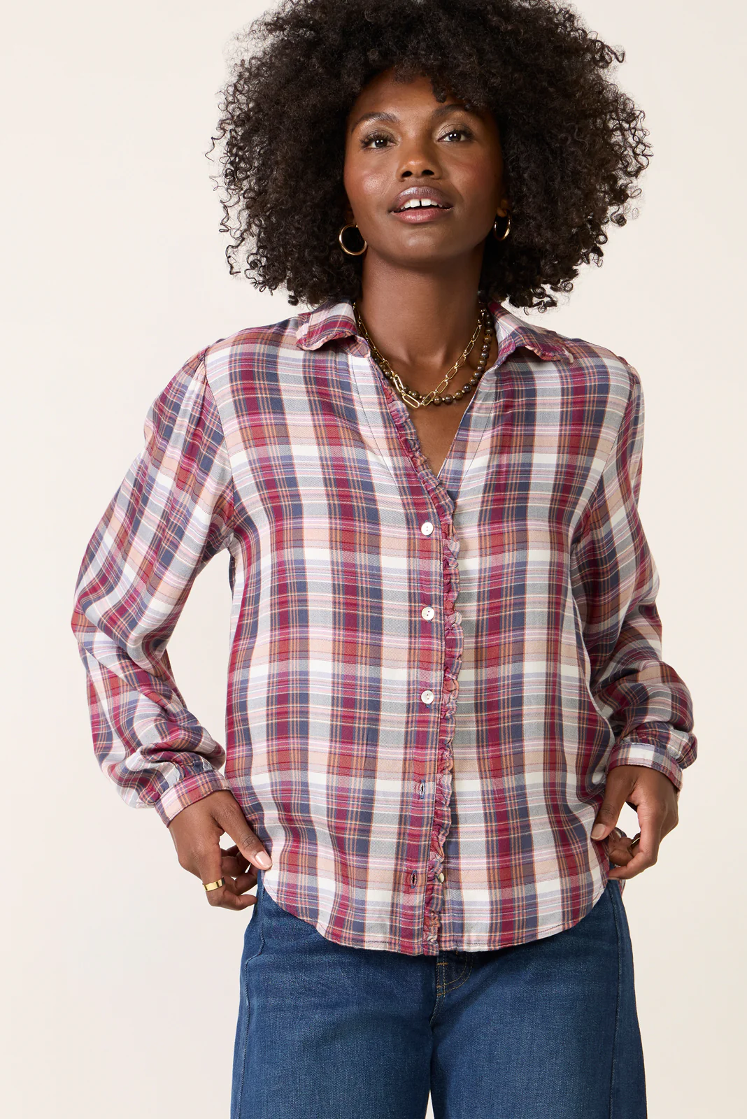 Plaid Ruffle Button Down - Image 5