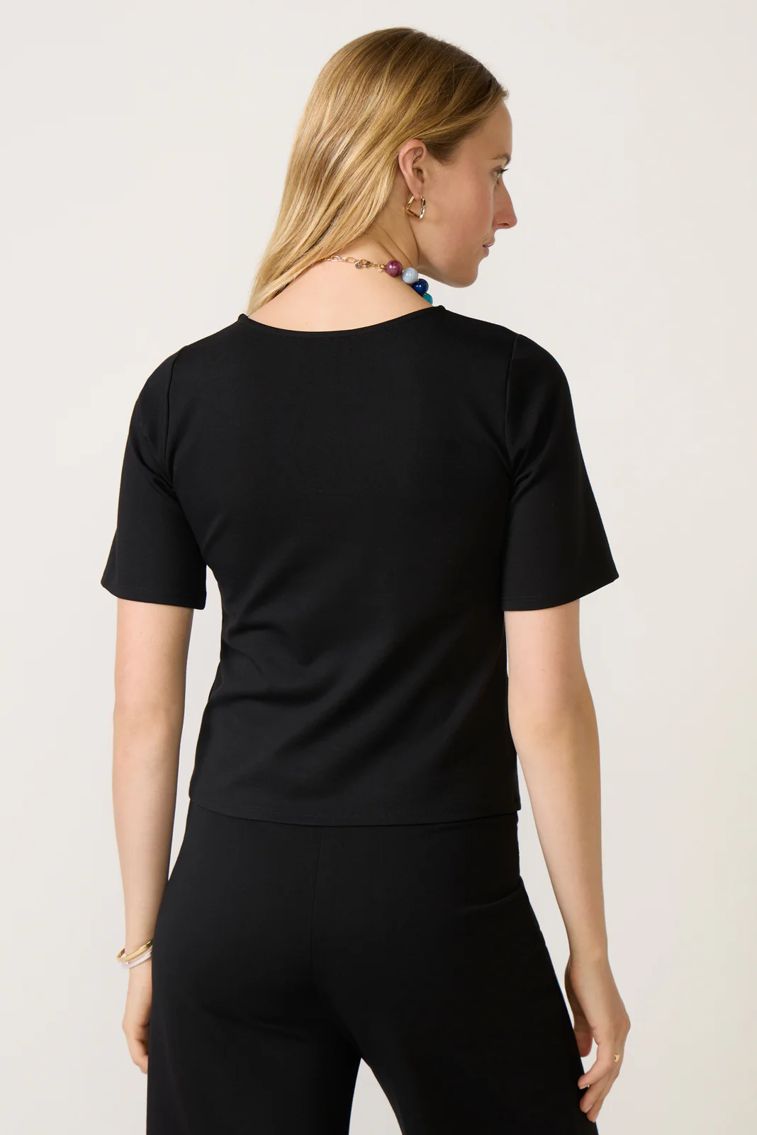 Ponte Knit Short Sleeve Extended Top - Image 4