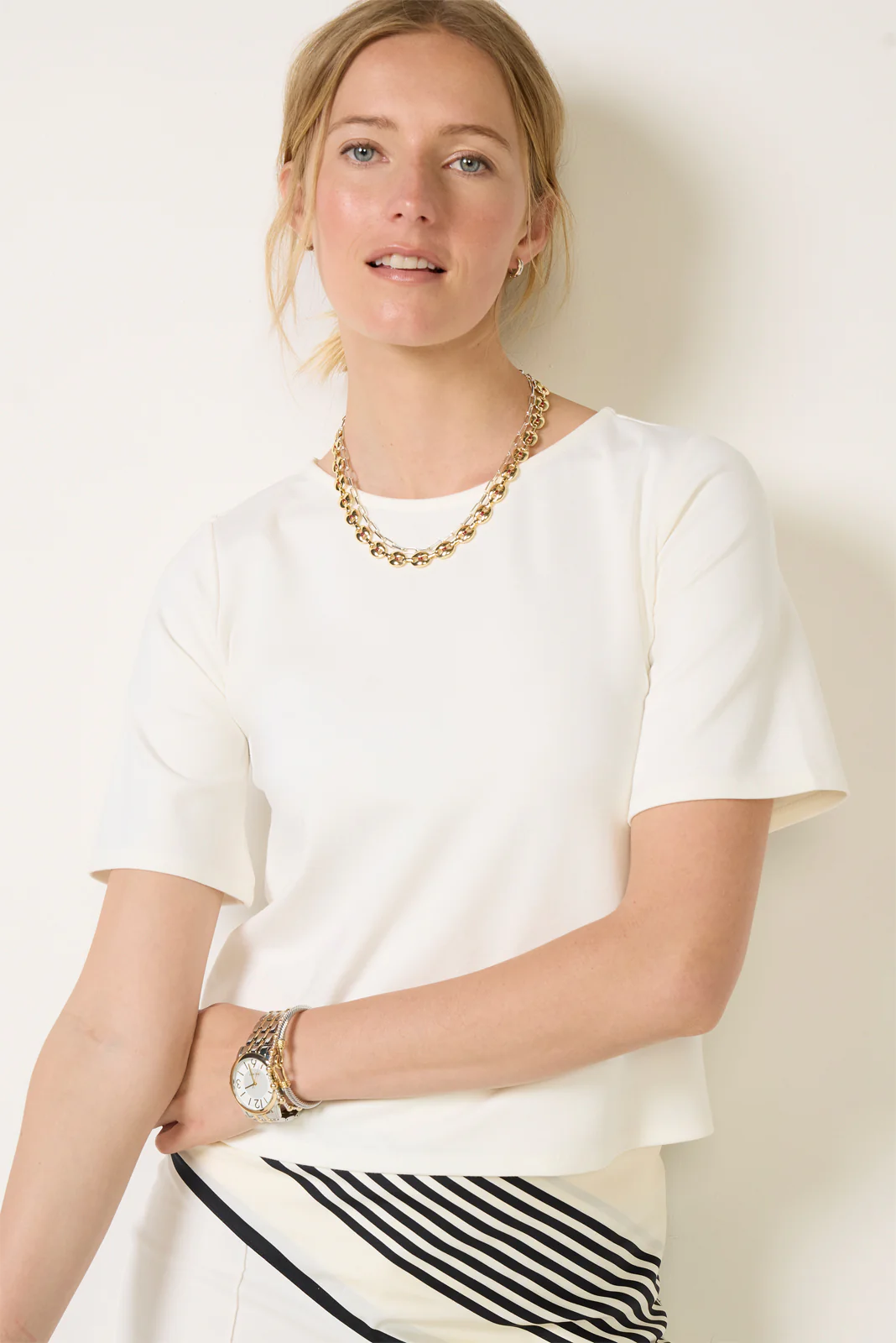 Ponte Knit Short Sleeve Extended Top