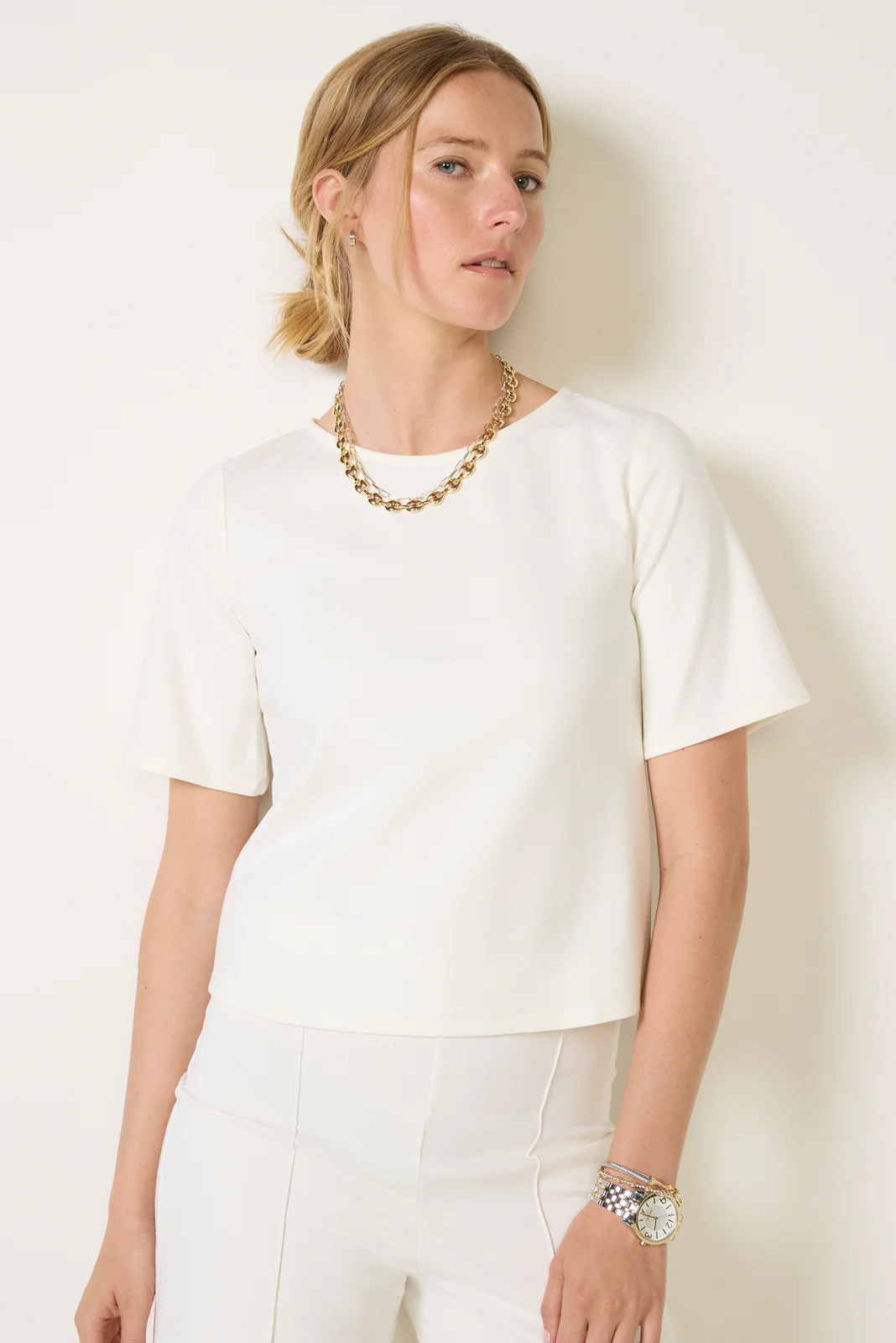 Ponte Knit Short Sleeve Extended Top - Image 5