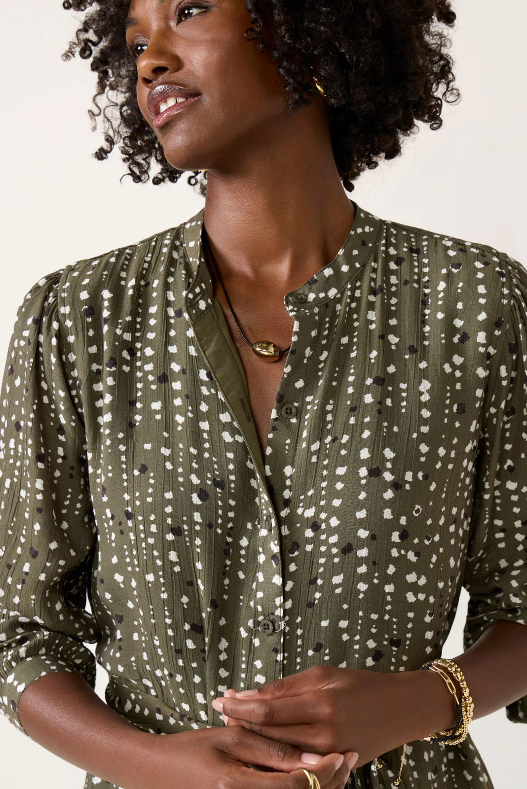 Puff Sleeve Belted Shirt Dress - Image 5