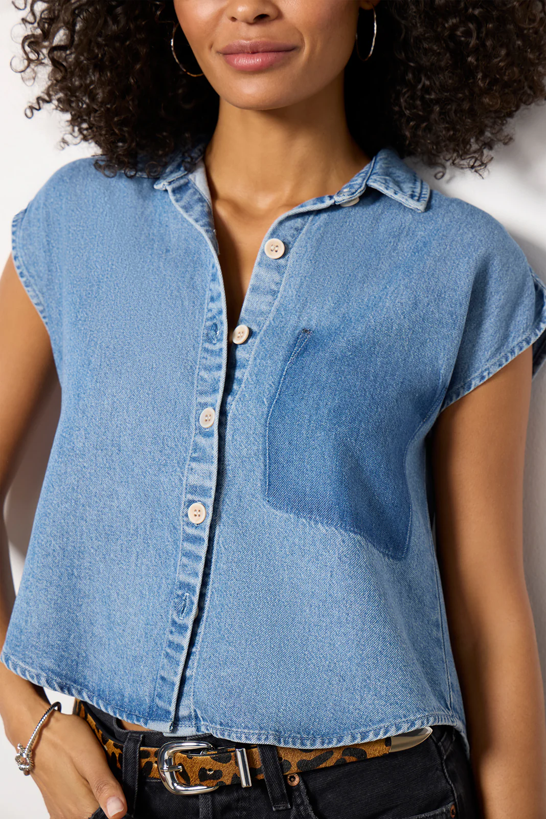 Reworked Denim Short Sleeve Shirt - Image 3