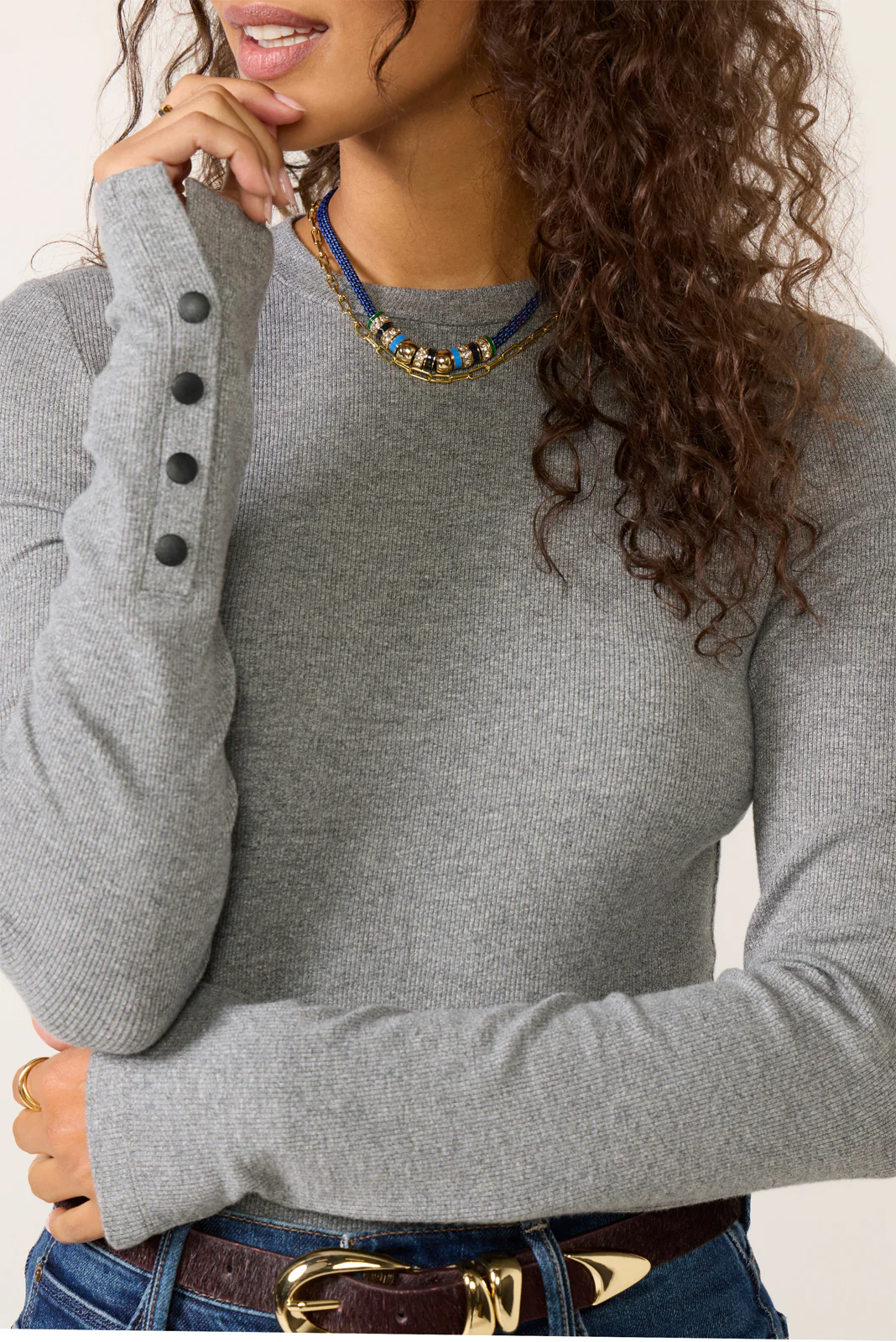 Rilo Ribbed Snap Long Sleeve Top - Image 2