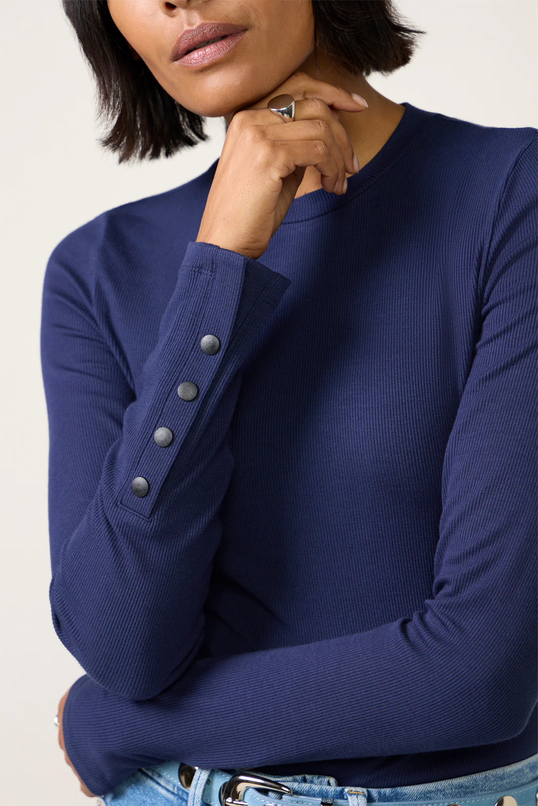Rilo Ribbed Snap Long Sleeve Top - Image 2