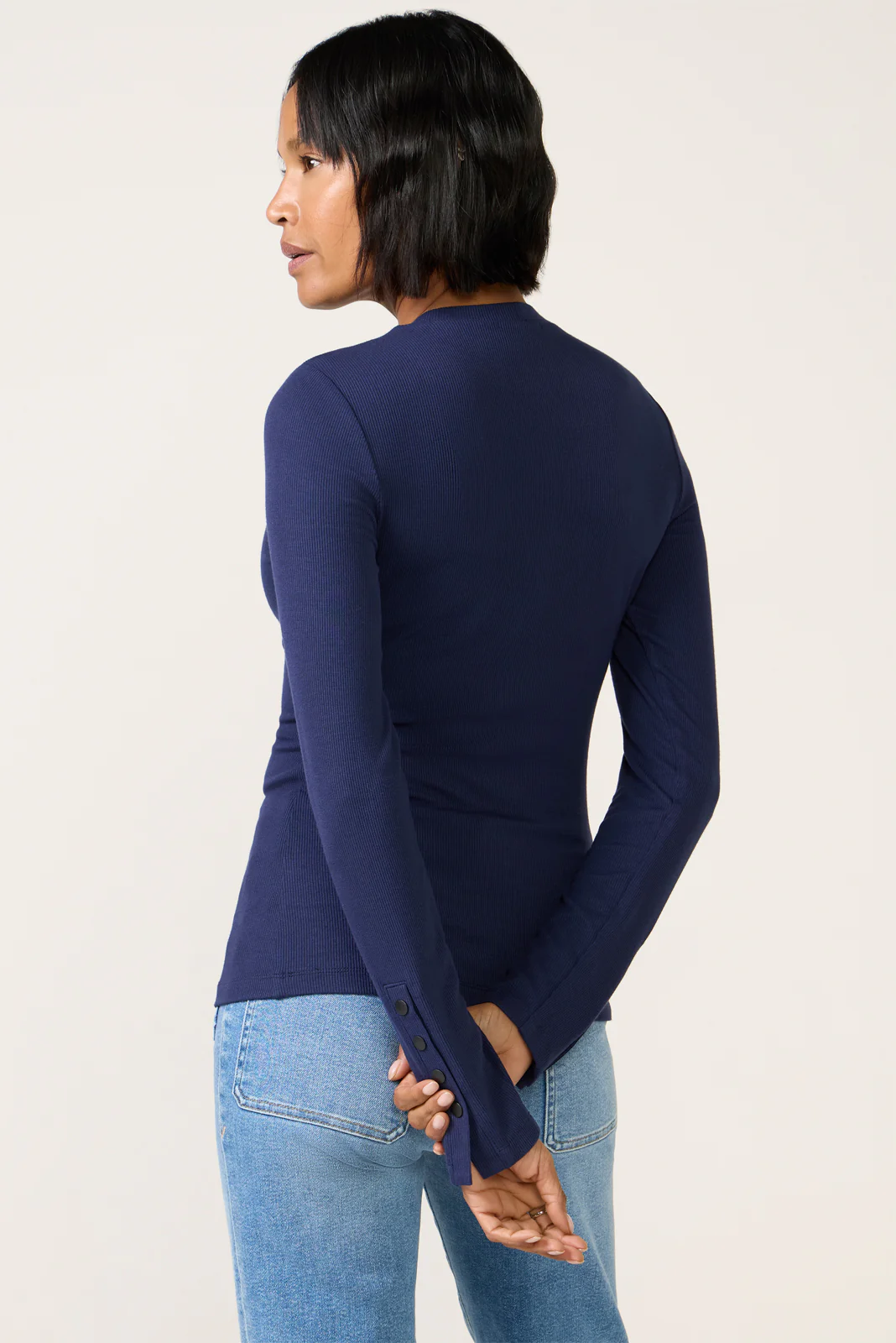 Rilo Ribbed Snap Long Sleeve Top - Image 4