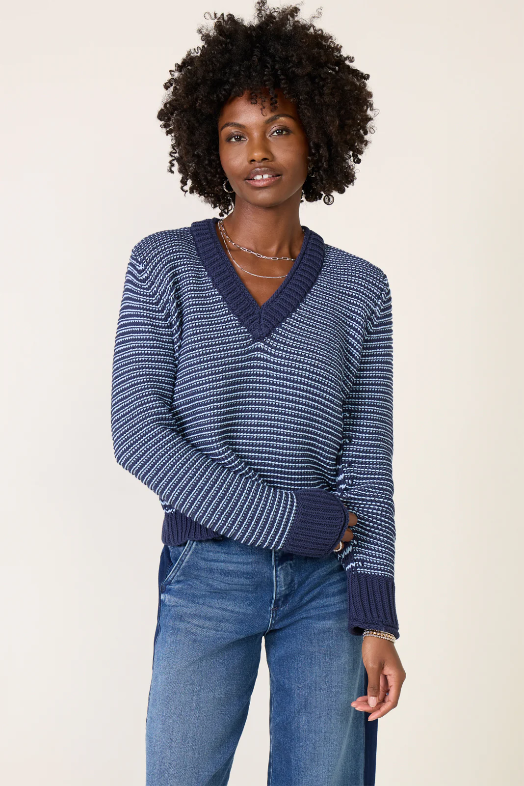 Striped Tape Yarn Sweater - Image 3